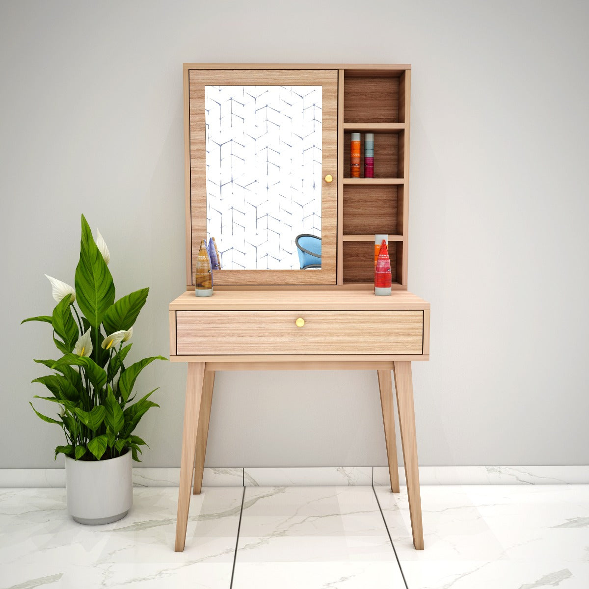 Dressing Table, Wood Dressing Table, Dressing Table With Open Shelf, Dressing Table with Drawer, Dressing Table - IM - 12058