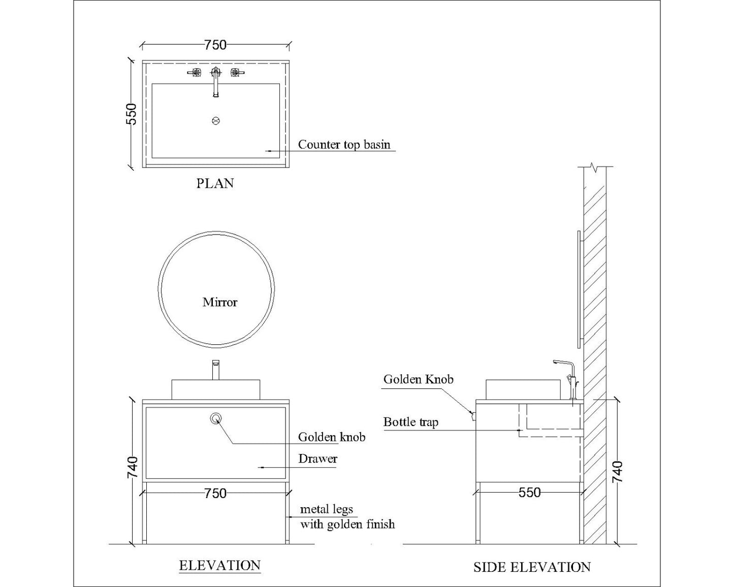 Vanity, Gold, Green & White Vanity, Wooden Vanity, Vanity with Drawer, Vanity for Bathroom, Floor Resist Vanity, Vanity - EL210