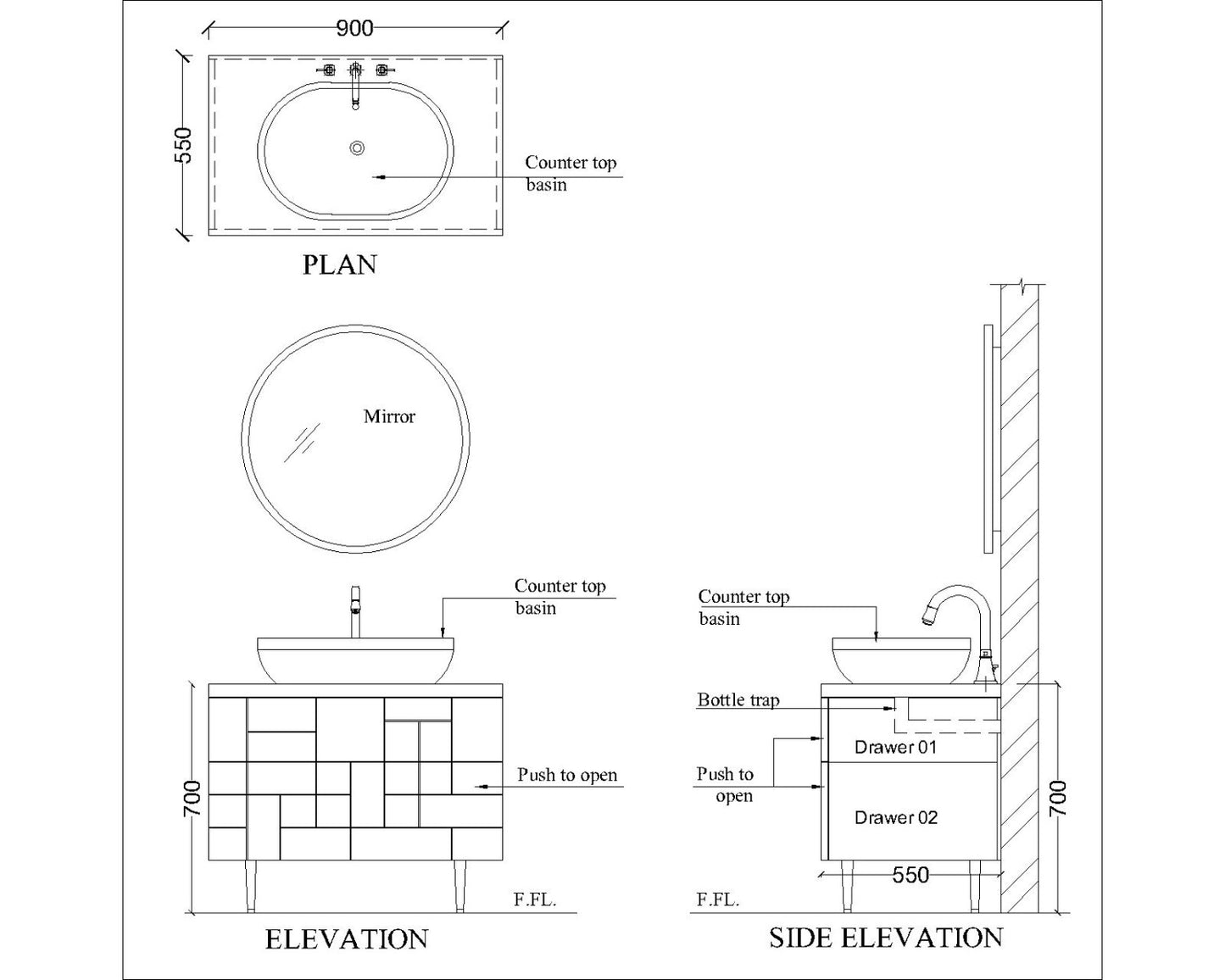 Vanity, Brown & Grey Vanity, Wooden Vanity, Vanity with Drawer, Vanity for Bathroom, Floor Resist Vanity, Vanity - EL229