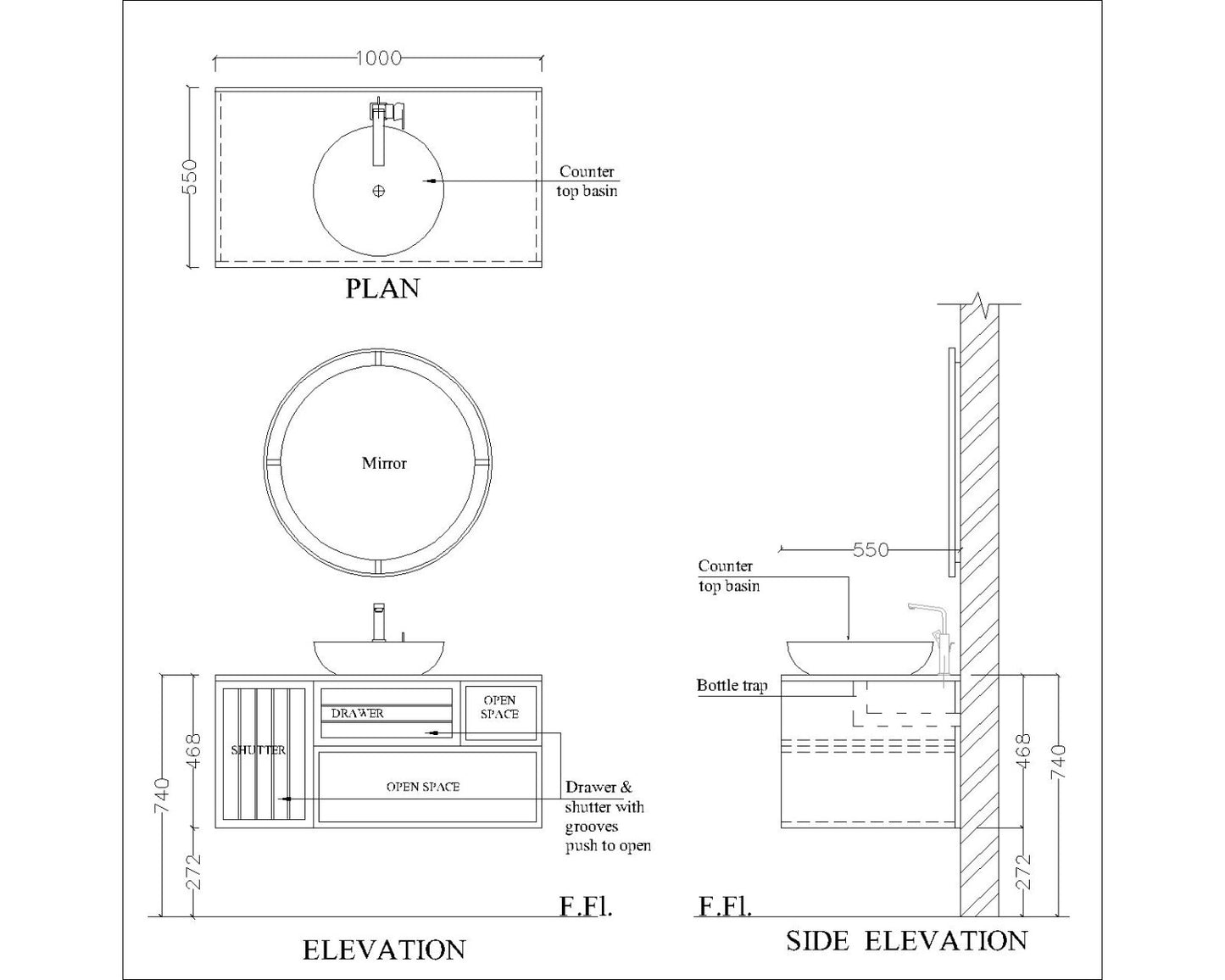 Vanity, Brown & White Vanity, Wooden Vanity, Vanity with Drawer & Shutter, Vanity for Bathroom, Wall Mounted Vanity, Vanity - IM141
