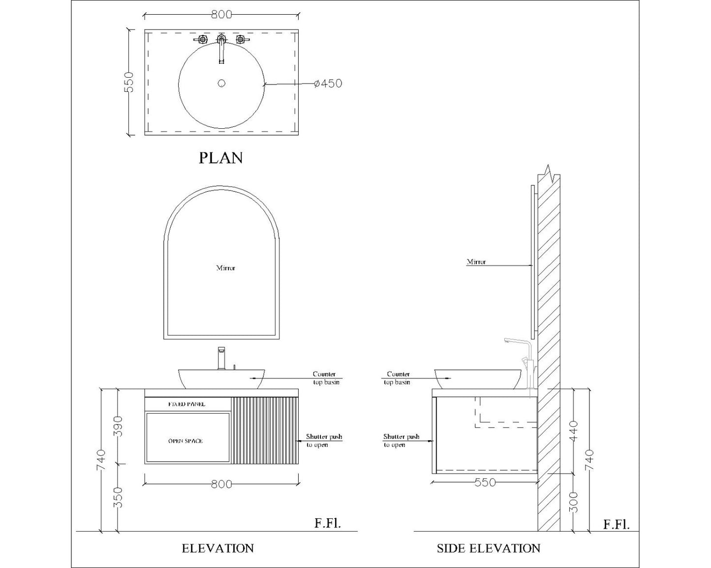 Wall Mounted Bathroom Vanity with Storage and Waterproof Finish IM103