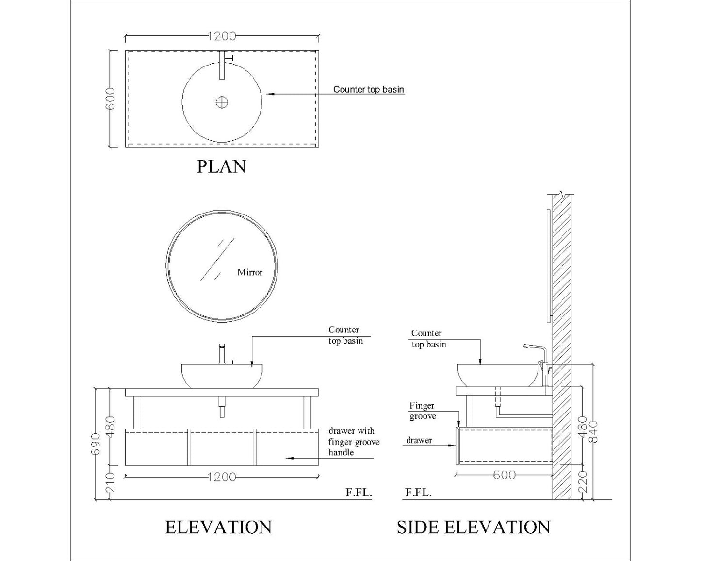 Vanity/Water Resistant Vanity in PVC laminate finish,Bathroom Vanity in water resistant finish,bathroom wall hanging unit with PVC finish-EL213