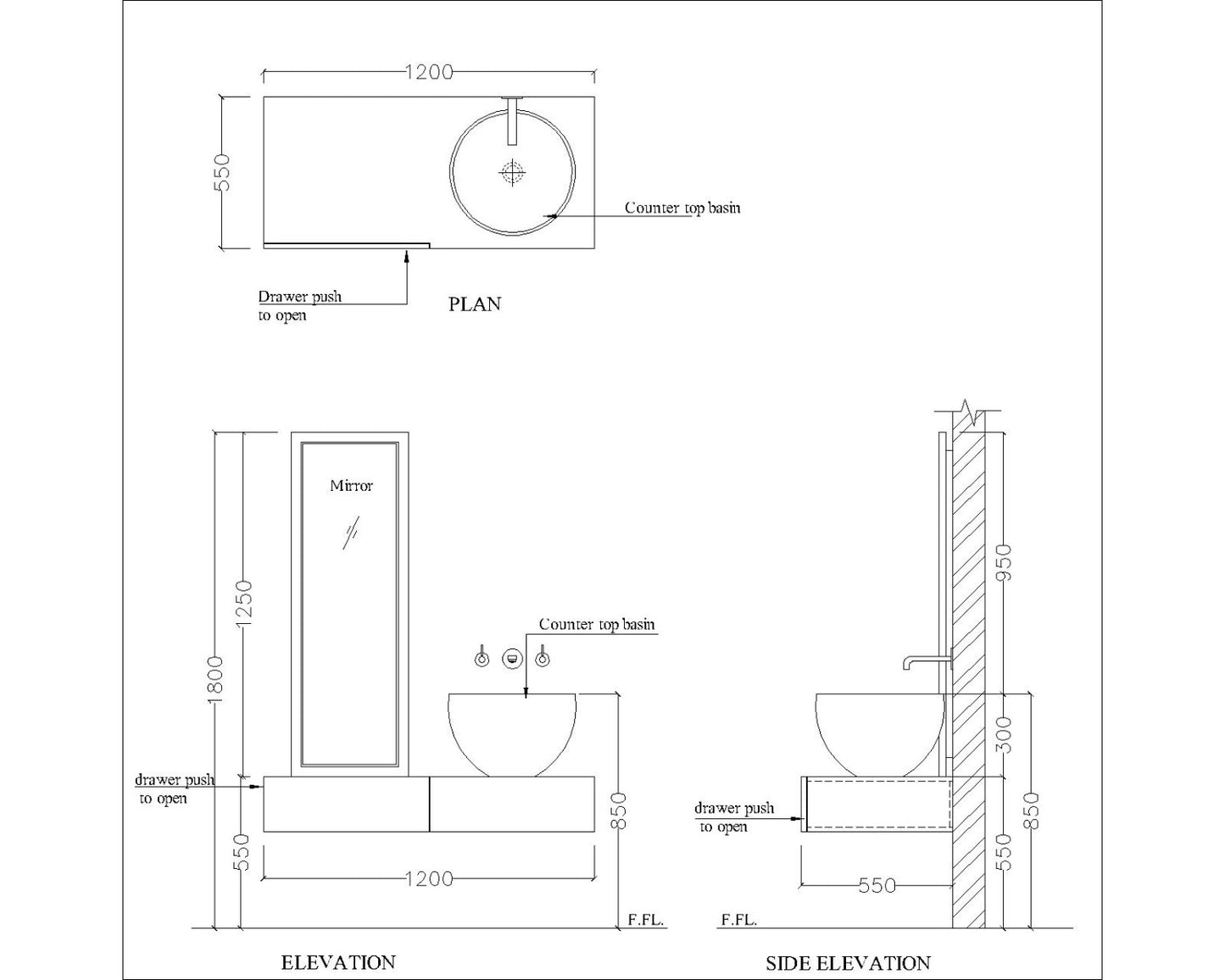 Contemporary Wall Hung Vanity with Textured Finish and Round Counter Basin EL204