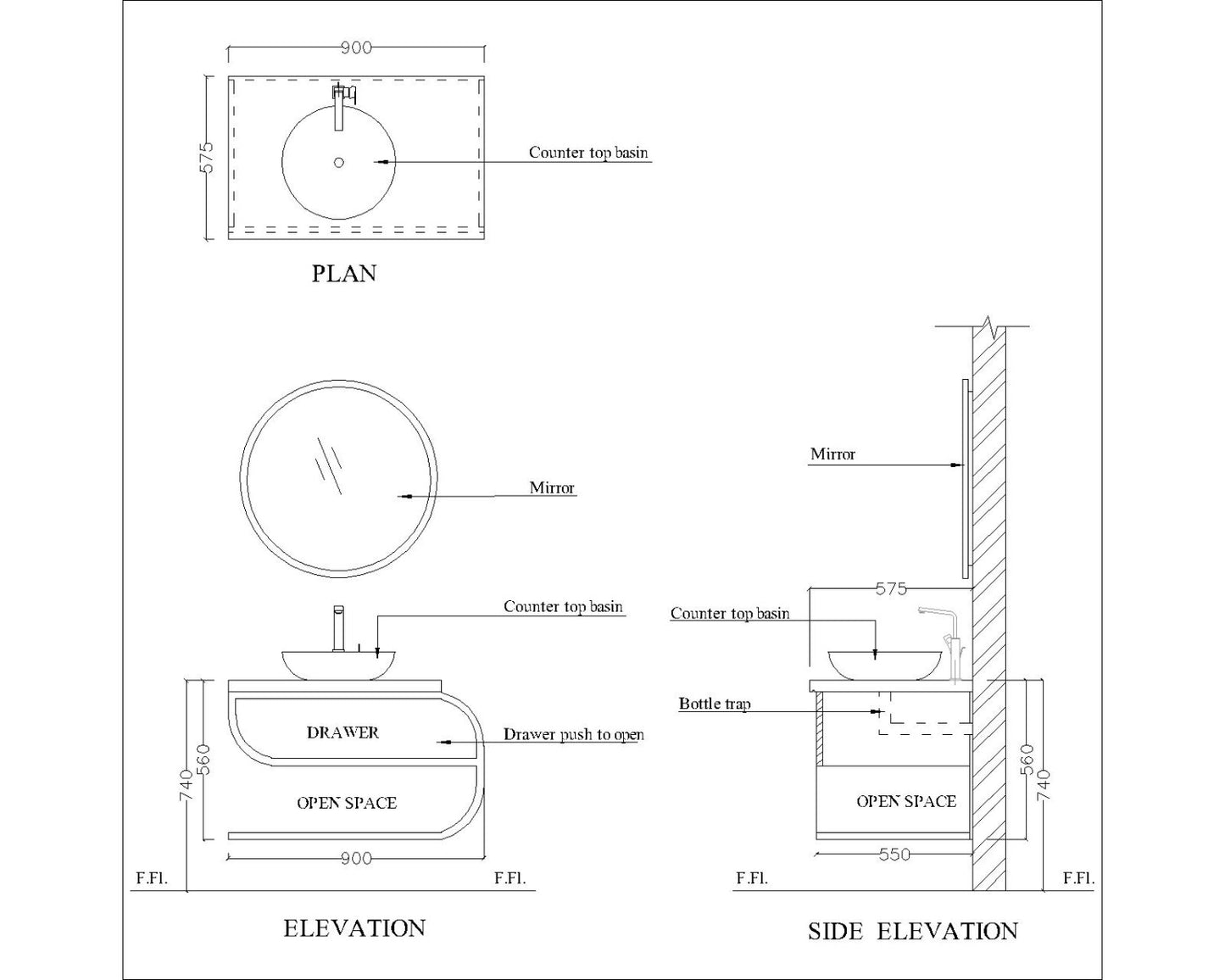 Vanity/Water Resistant Vanity in PVC laminate & PU matte waterproof paint finish,Bathroom Vanity in water resistant finish,bathroom wall hanging unit with PVC & PU matte waterproof paint finish-EL236