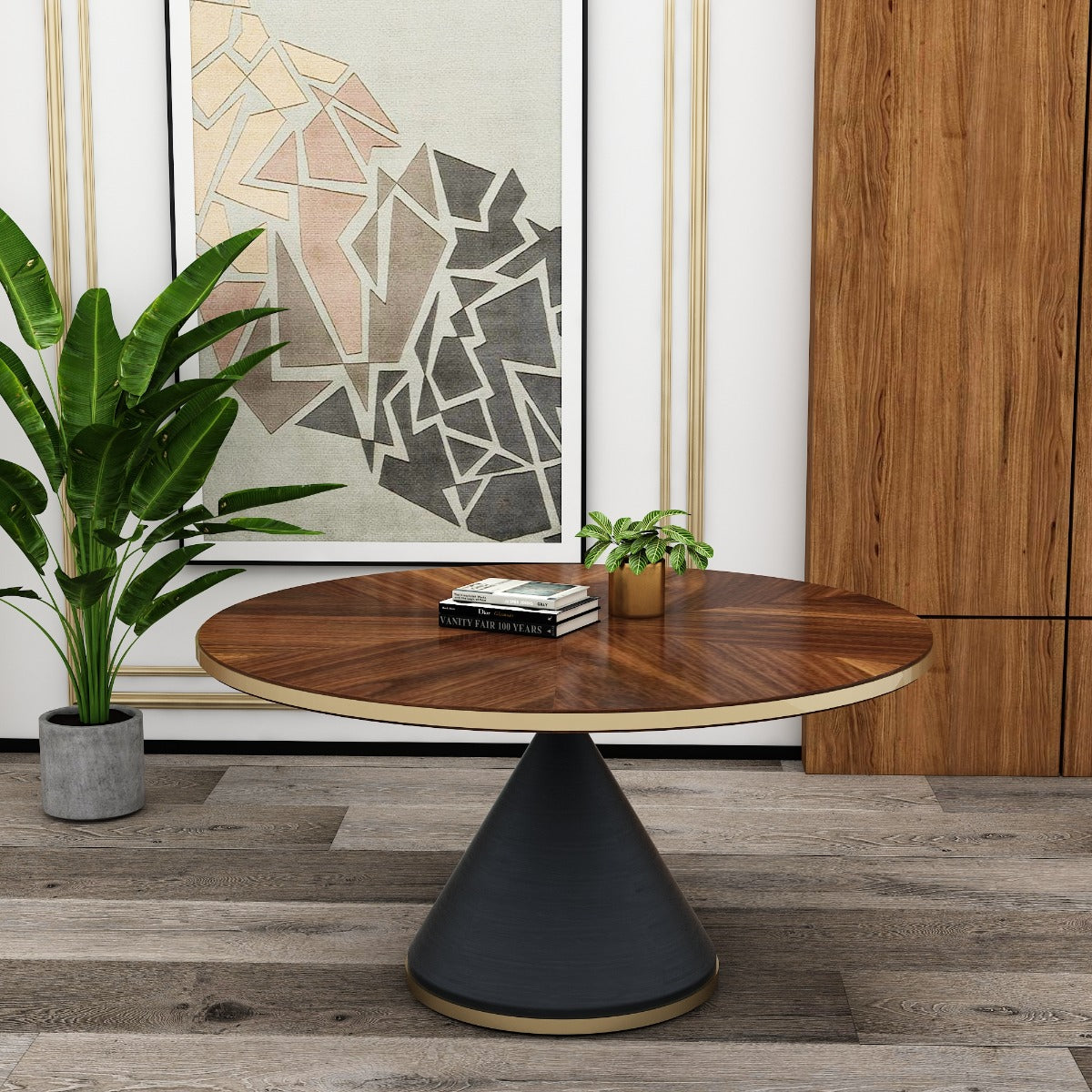 Buy Round Dining Table with Veneer Top and Black Painted Legs EL791