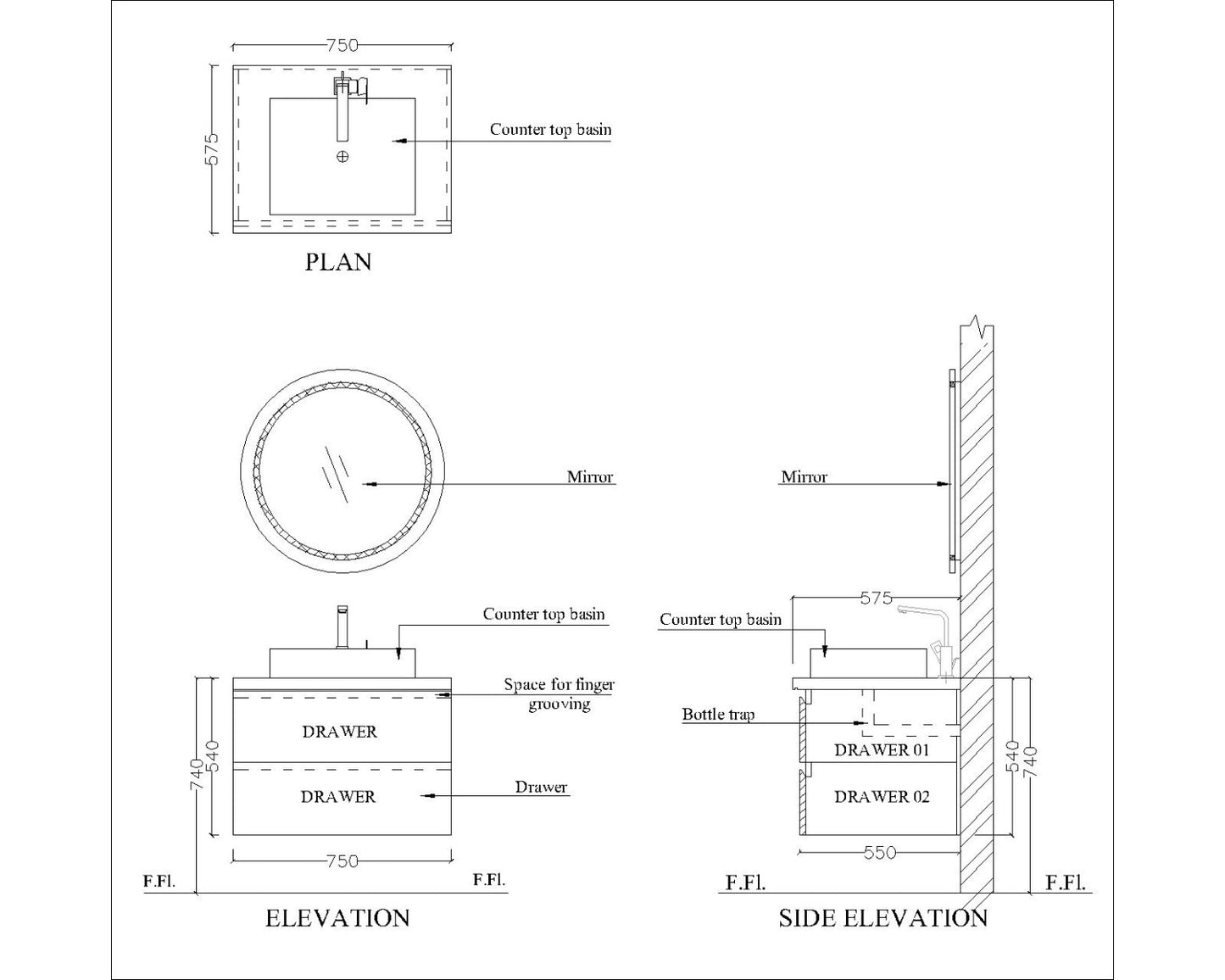 "Vanity, Black & White Vanity, Wooden Vanity, Vanity with Drawer, Vanity for Bathroom, Wall Mounted Vanity, Vanity - IM140 "