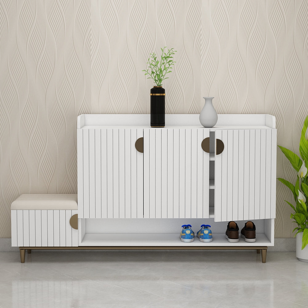 Modern Slate Grey Shoe Cabinet with Cushioned Bench, Open Rack & Vertical Storage – EL10102