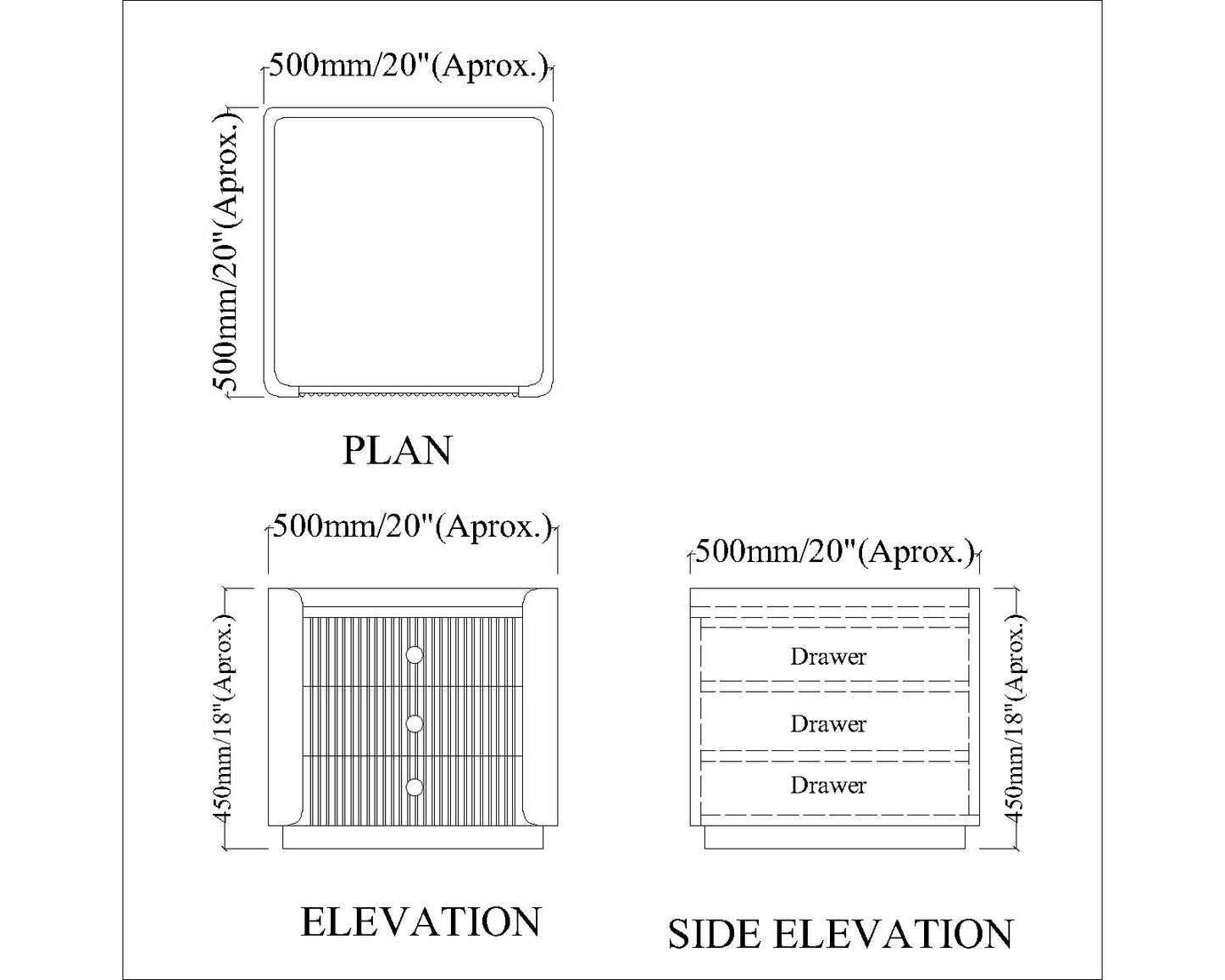 Bedside Table, White & Golden Color Bedside Table, Bedside Table with Drawer, Side Table, Side Table with Storage, Bedside Table - EL12227
