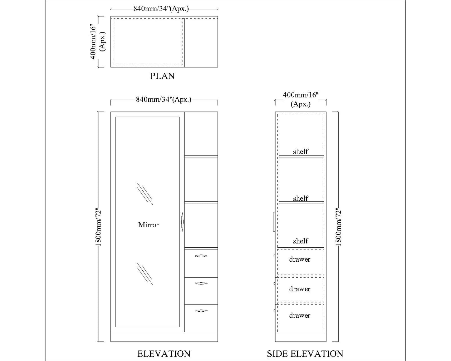 Dressing Table, Dressing Table with White Color, Dressing Table with Shutter & Drawer, Dressing Table with Open Shelf, Dressing Table - IM12184
