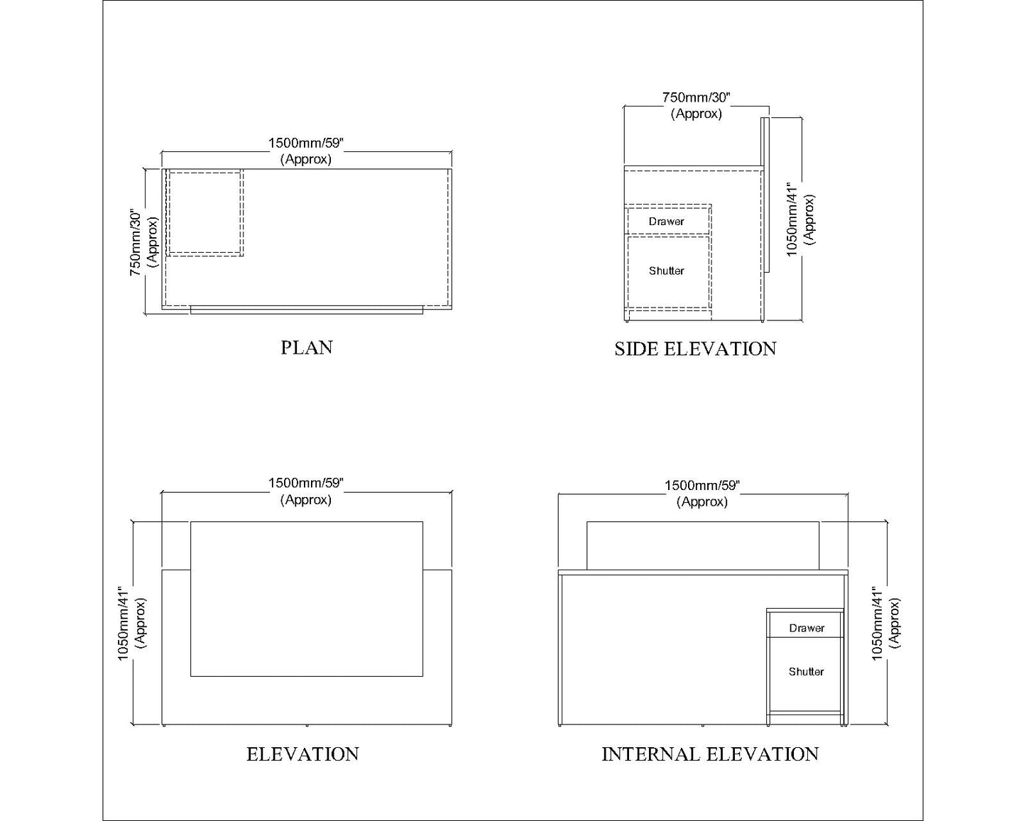 Reception Desk with marble finish laminate in top, Moveable Pedestal, 1 drawer & 1 Shutter - IM18003