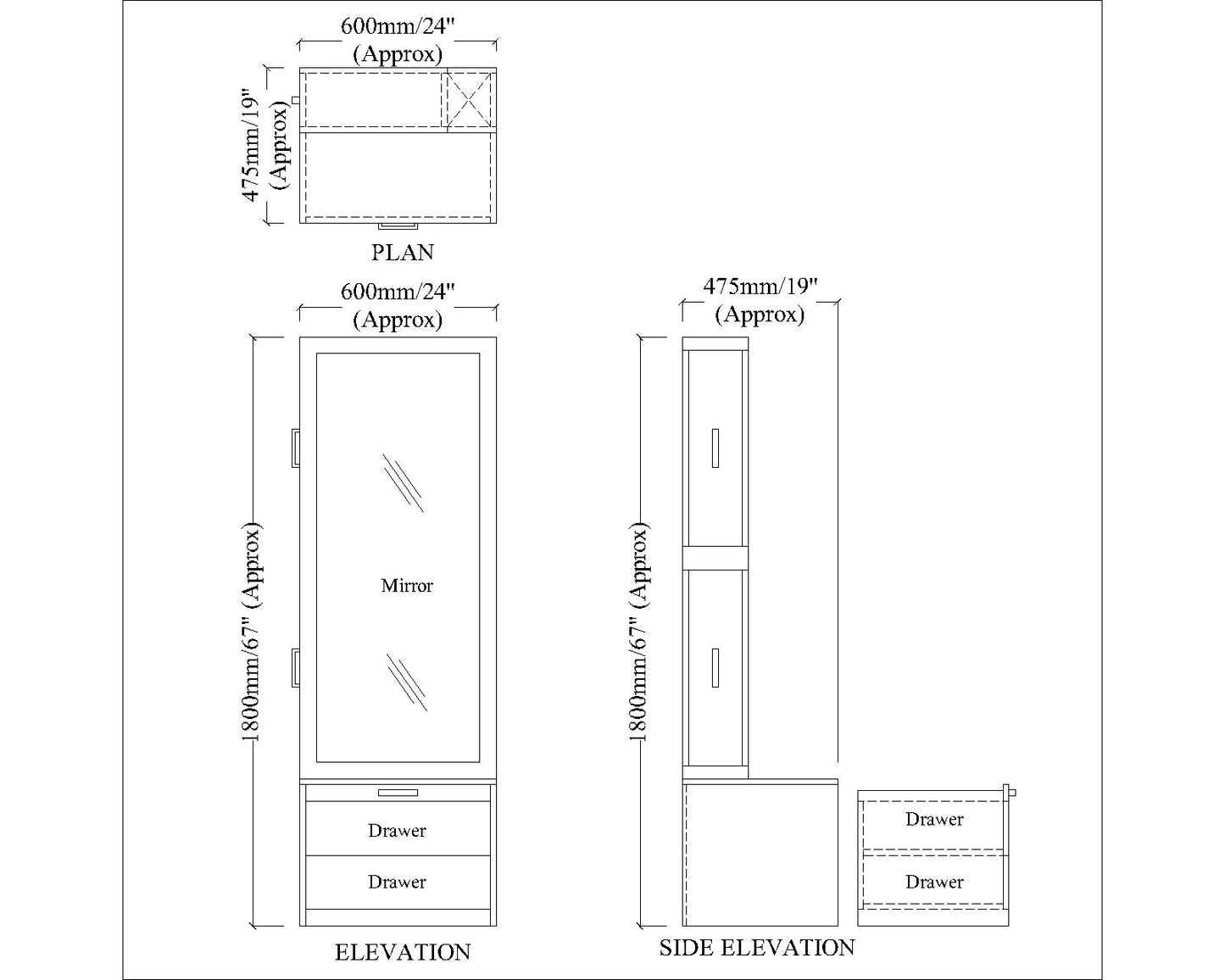 Dressing Table with Drawer, Seating Stool with Drawer, Black Handle with Matte Finish, Modern Design Dressing Table - VT12234