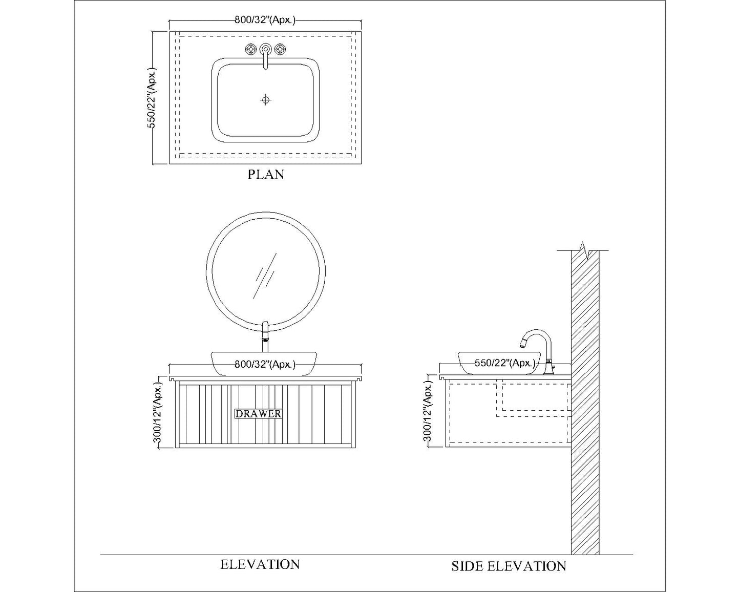 Modern Wall-Mounted Vanity with Corian Top – Water-Resistant HDHMR Drawer Unit for Home (Sand, Grey, Black) - Z2041