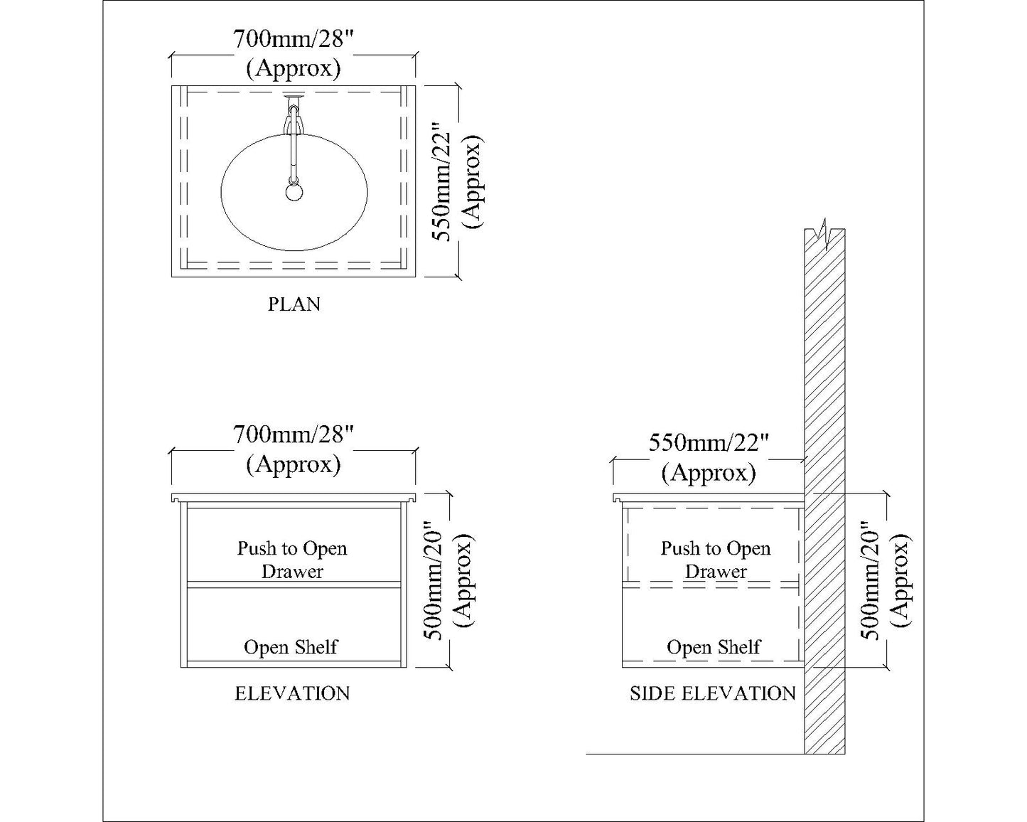 Modern Wall-Mounted Vanity with Drawer, Shelf & Seamless Countertop Z2073