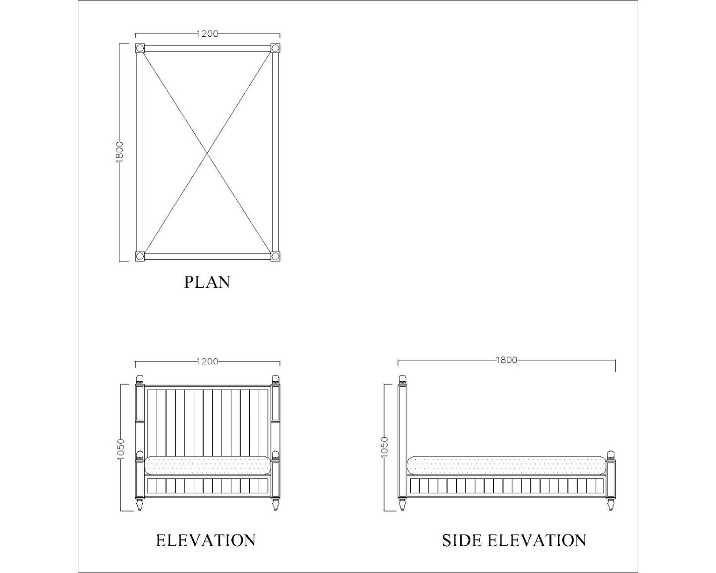 Kids bed, Children bed, single bed , white bed ,Single bed, 4x6 ft bed, white color headboard with wooden legs , Bed-EL- 4001