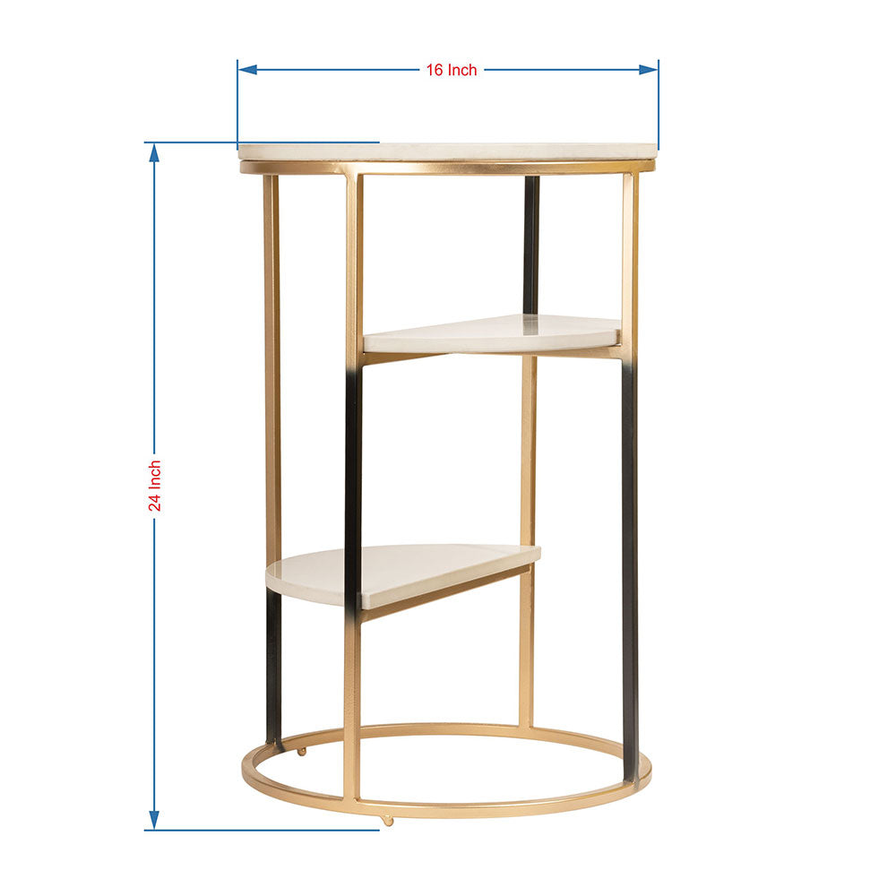 End Table, UAF007(UA OVERSEAS), 3 Marble Gold Side Table , White, Black & Golden Color End Table - EL12204