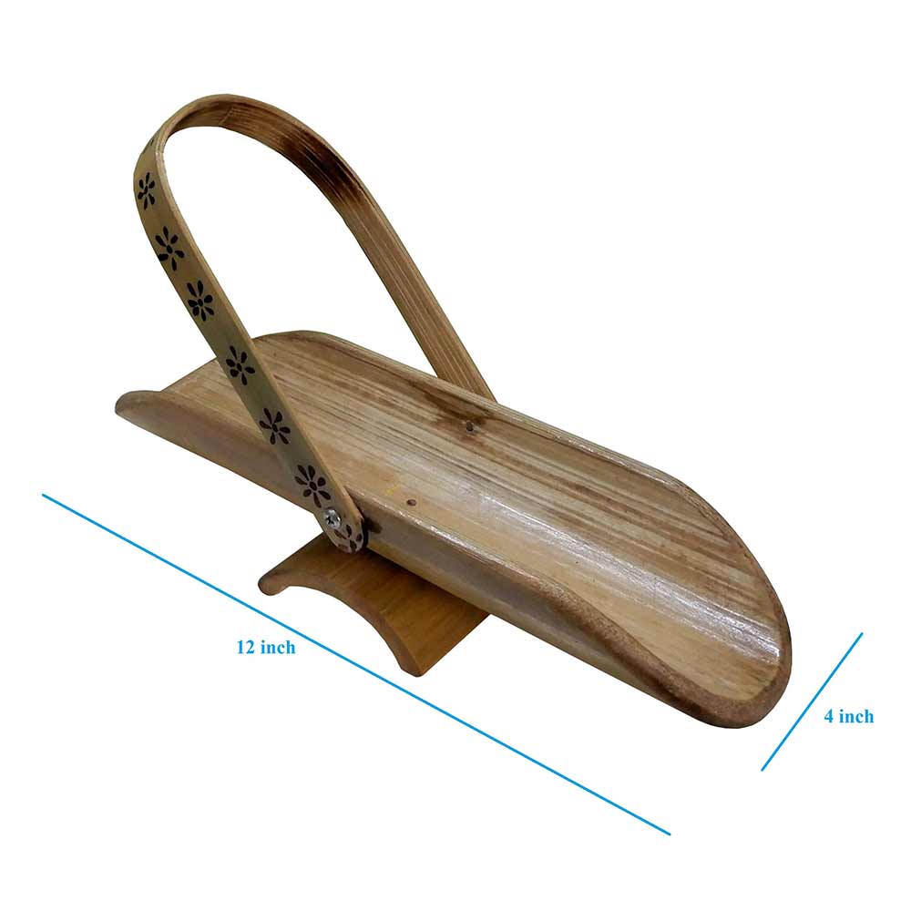 TW013, Bamboo Basket with folding handle and handPainted Design, Use it as Flower or fruit Basket, use it as Table organizer or kitchen organizer, Basket - EL15281