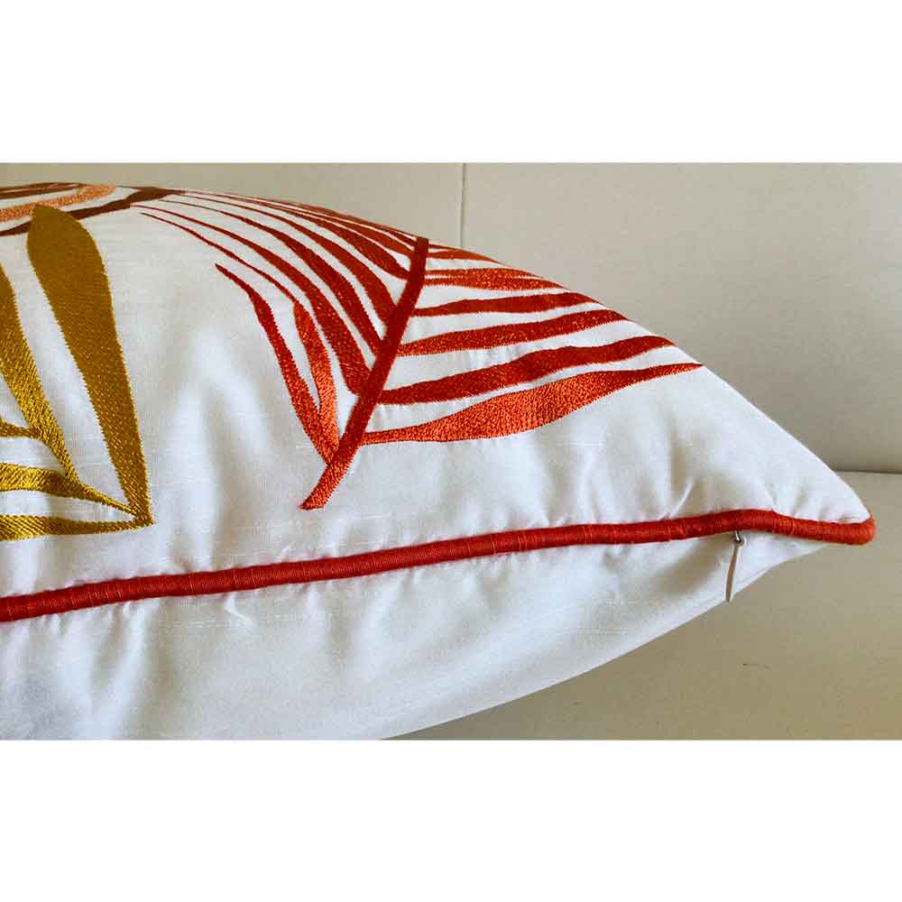 Cushion Covers(TSHPSO02L), Palm Springs- Embroidered Cotton Silk Cushion Cover- Autumn Orange- Set of 2, Cushion Covers - EL15311