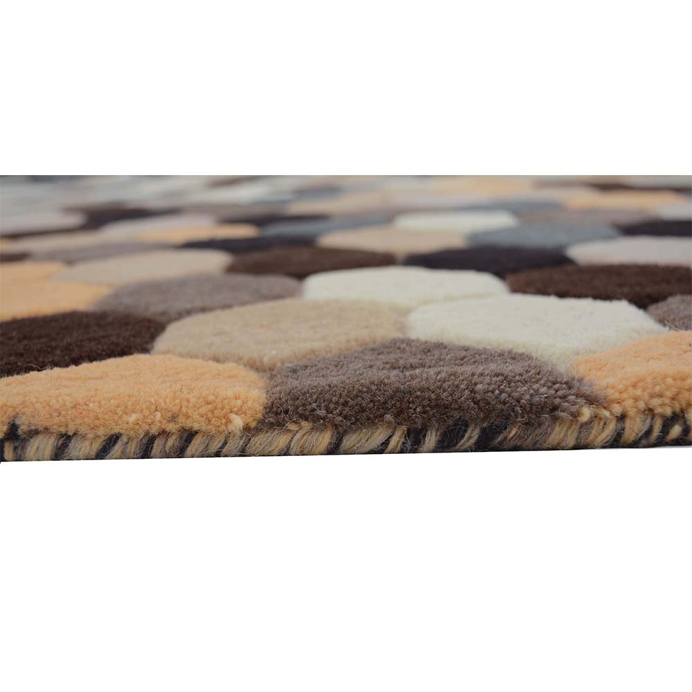 Rugs, (Presto), ICHT1002C4X6, Brown, Gold & Grey Geometric Hand Tufted Wool Carpet-EL15880-48X72 inches