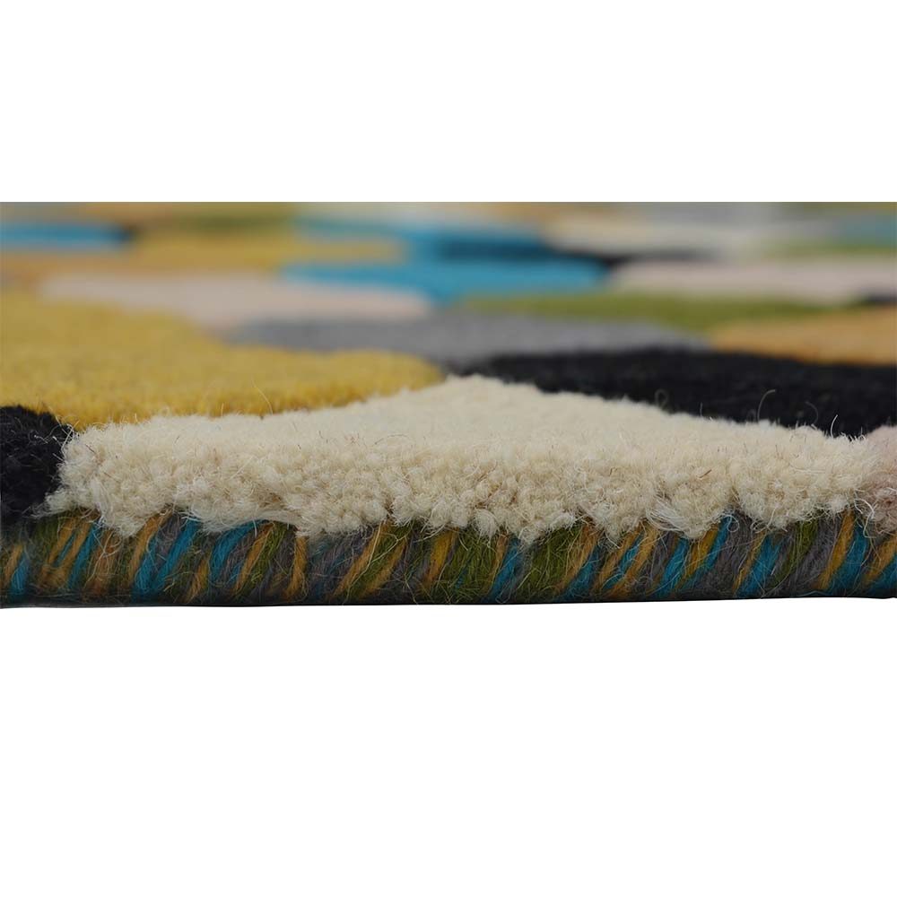 Rugs, (Presto), ICHT1008C5X8, Green, Blue and Gold Geometric Hand Tufted Wool Carpet-EL15881-60X96 inches