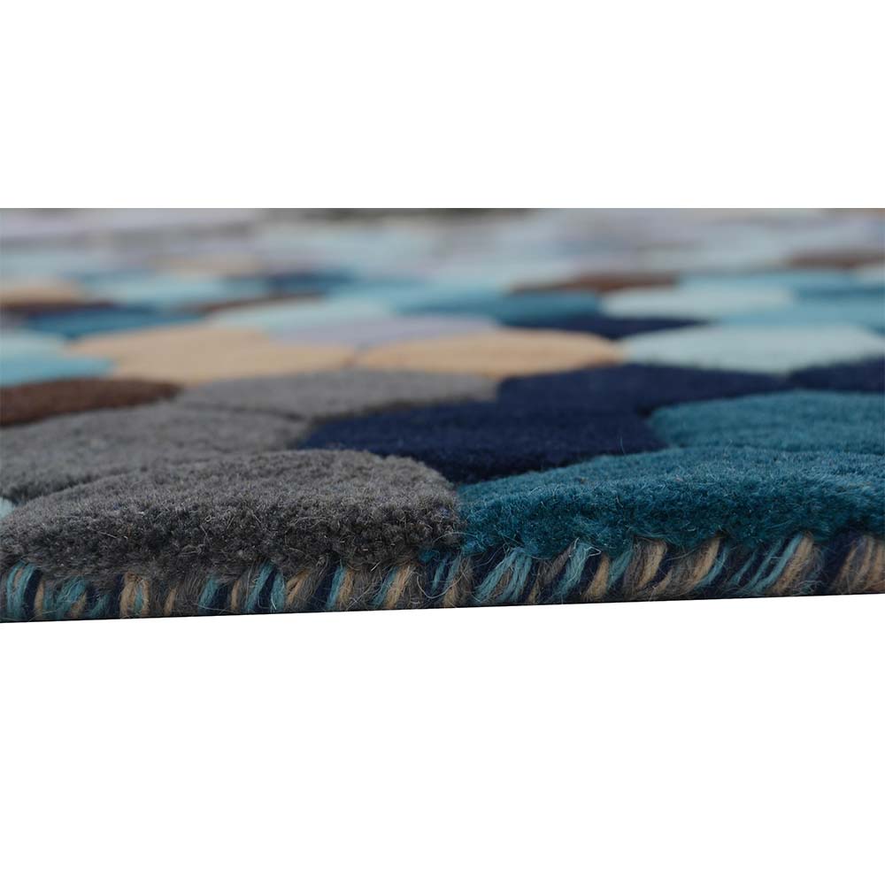 Rugs, (Presto), ICHT1009C6X9, Blue, Brown and Gold Geometric Hand Tufted Wool Carpet-EL15882-72X108 inches