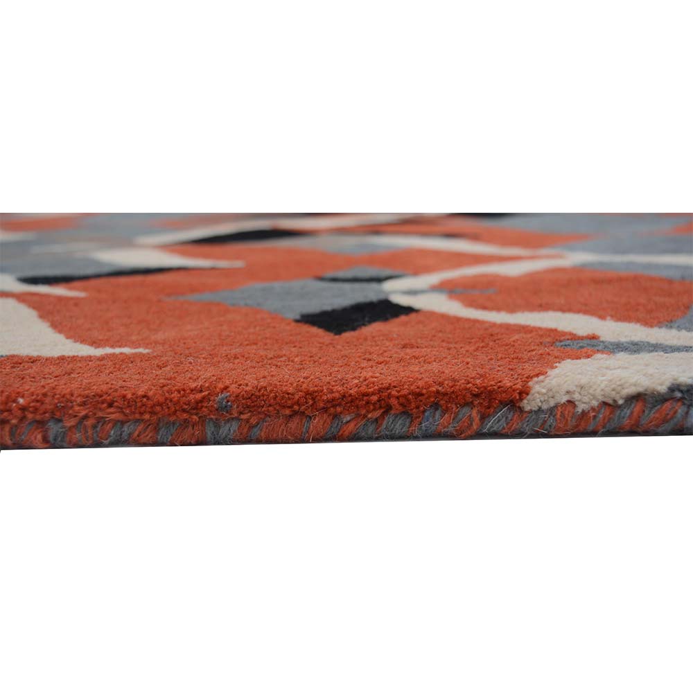 Rugs, (Presto), ICHT1026C4X6, Orange, Black and Grey Floral Hand Tufted Wool Carpet-EL15886-48X72 inches