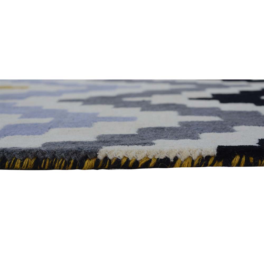 Rugs, (Presto) ICHT1045C2X5, Yellow, Black and Ivory Geometric Hand Tufted Wool Carpet-EL15894-22X55 inches