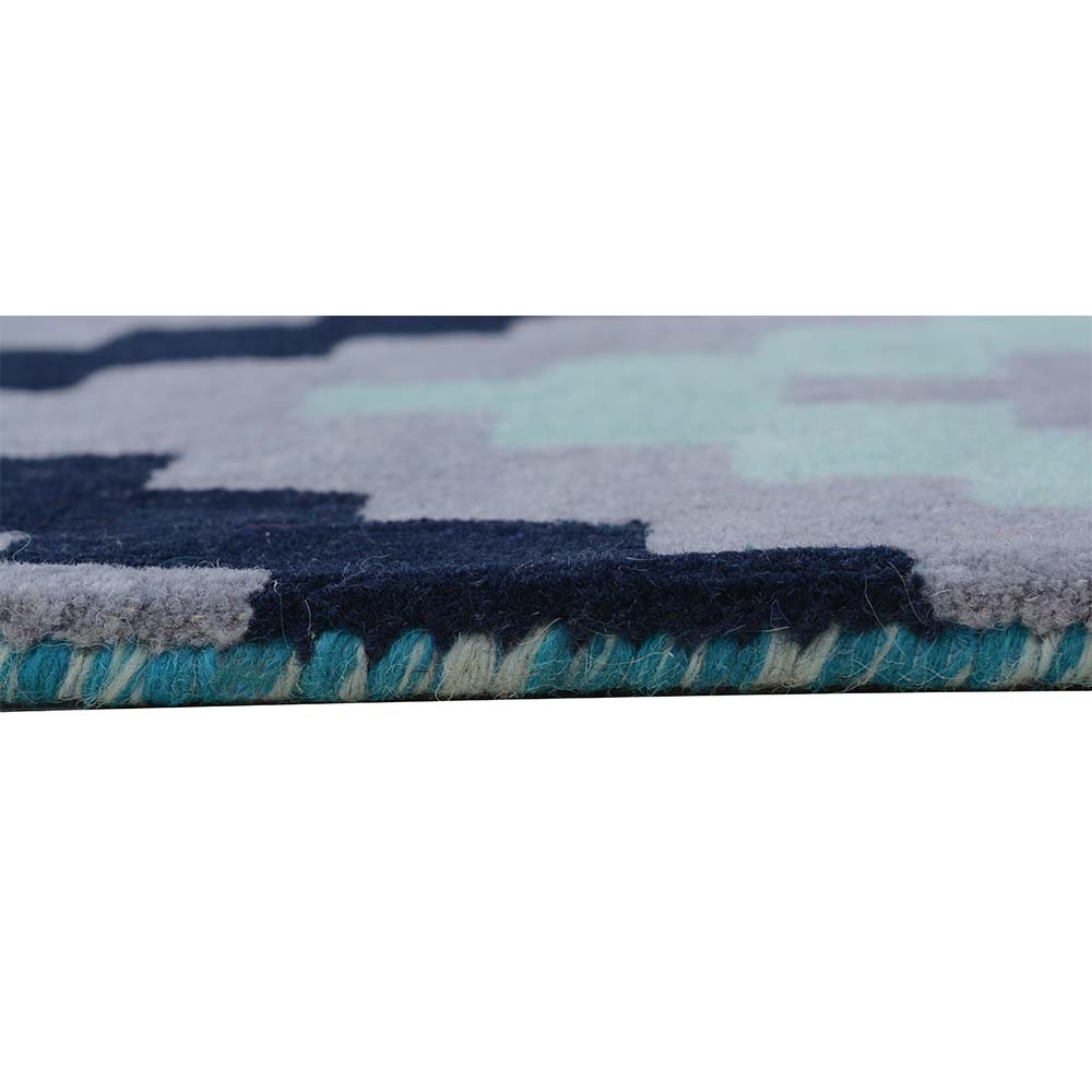 Rugs, (Presto) ICHT1049C2X5, Blue, Grey and Ivory Geometric Hand Tufted Wool Carpet, Rugs - EL15895