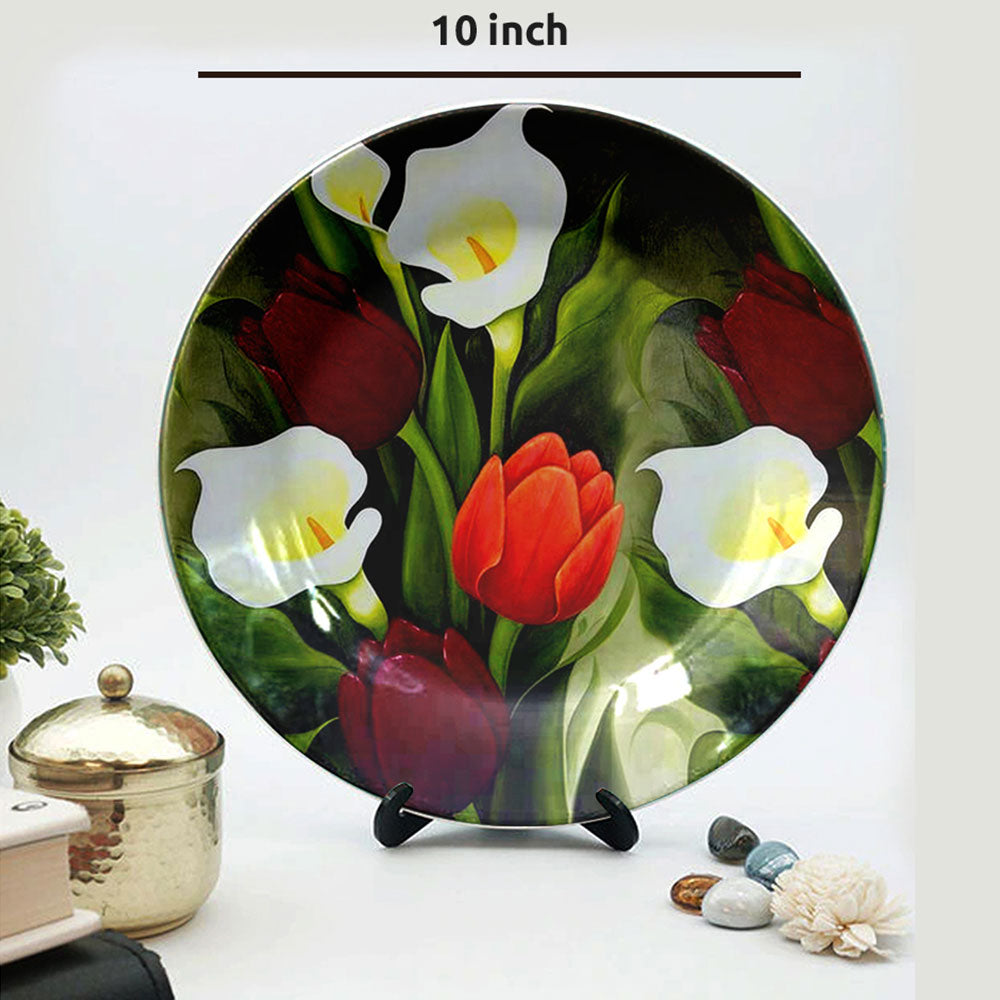 HMD Collections Traditional Art Ceramic Designer Plate with Stand for Home/Office Wall Plates Combo (10 Inch (1qty), 8 Inch (2qty) & 6 Inch (2qty), Pack of 5, Wall Art - eL2108