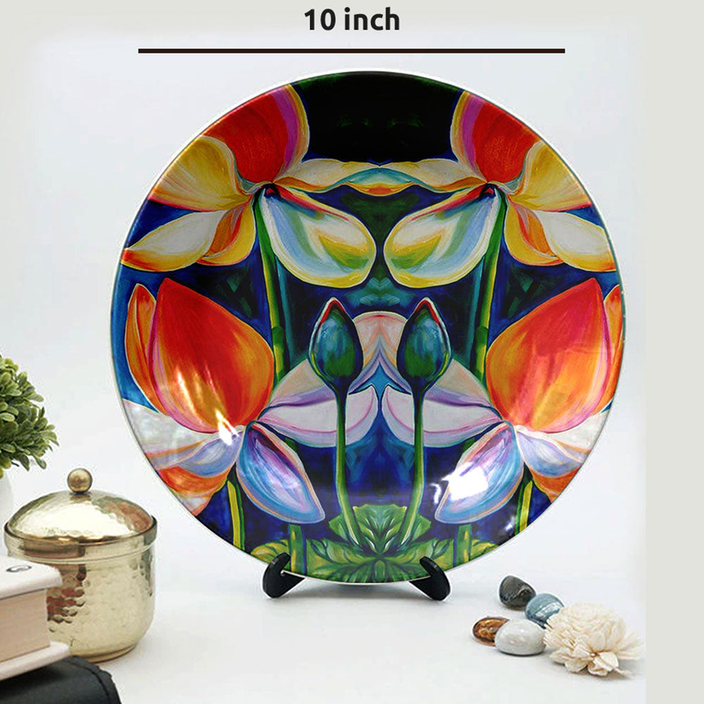 HMD Collections Traditional Art Ceramic Designer Plate with Stand for Home/Office Wall Plates Combo (10 Inch (1qty), 8 Inch (2qty) & 6 Inch (2qty), Pack of 5, Wall Art - eL2111