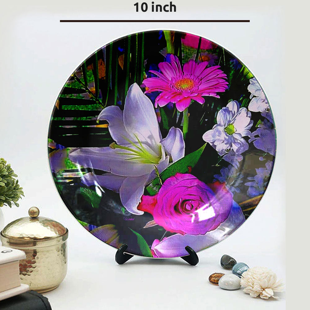 HMD Collections Traditional Art Ceramic Designer Plate with Stand for Home/Office Wall Plates Combo (10 Inch (1qty), 8 Inch (2qty) & 6 Inch (2qty), Pack of 5, Wall Art - EL2112