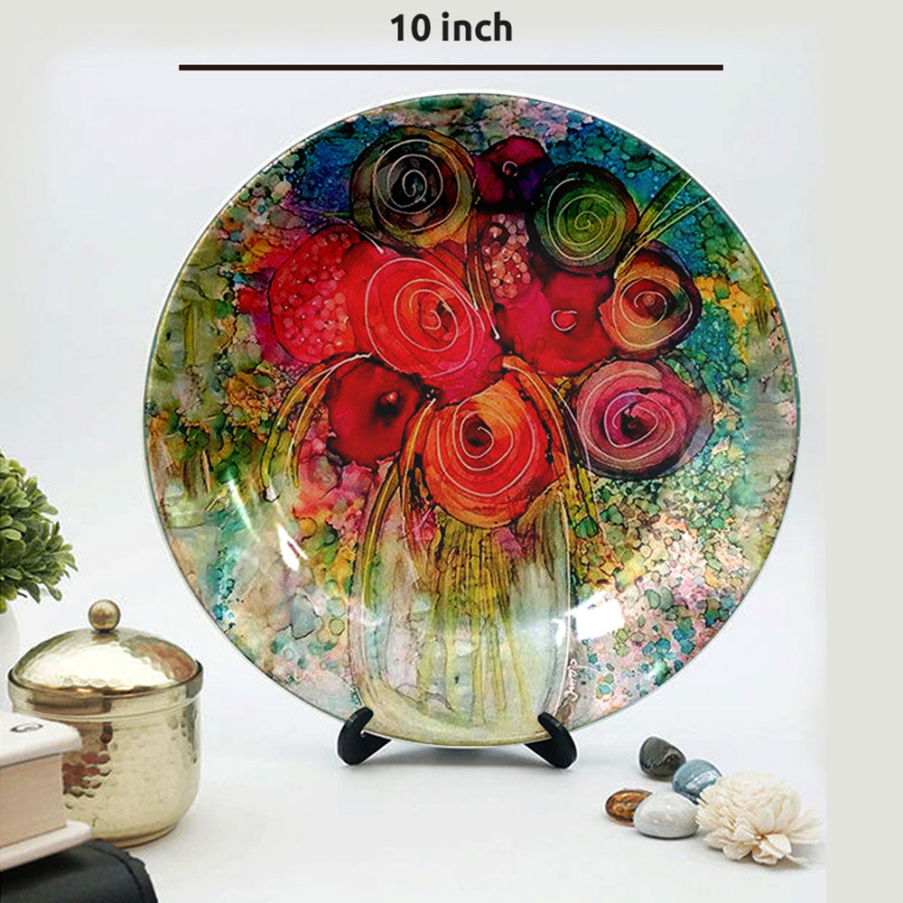 HMD Collections Traditional Art Ceramic Designer Plate with Stand for Home/Office Wall Plates Combo (10 Inch (1qty), 8 Inch (2qty) & 6 Inch (2qty), Pack of 5, Wall Art - EL2118
