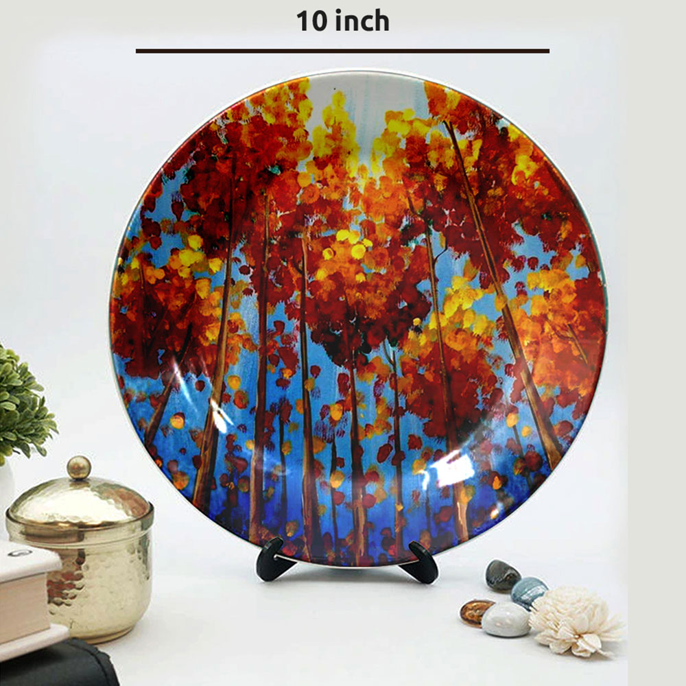 HMD Collections Traditional Art Ceramic Designer Plate with Stand for Home/Office Wall Plates Combo (10 Inch (1qty), 8 Inch (2qty) & 6 Inch (2qty), Pack of 5, Wall Art - EL2123
