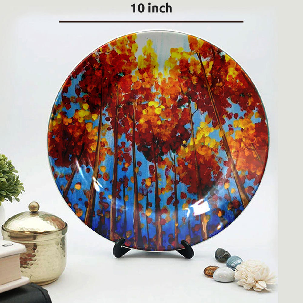 HMD Collections Traditional Art Ceramic Designer Plate with Stand for Home/Office Wall Plates Combo (10 Inch (1qty), 8 Inch (2qty) & 6 Inch (2qty), Pack of 5, Wall Art - EL2124