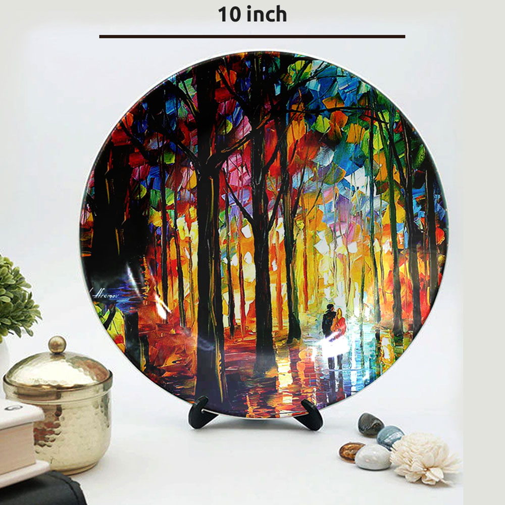 HMD Collections Traditional Art Ceramic Designer Plate with Stand for Home/Office Wall Plates Combo (10 Inch (1qty), 8 Inch (2qty) & 6 Inch (2qty), Pack of 5, Wall Art - EL2125