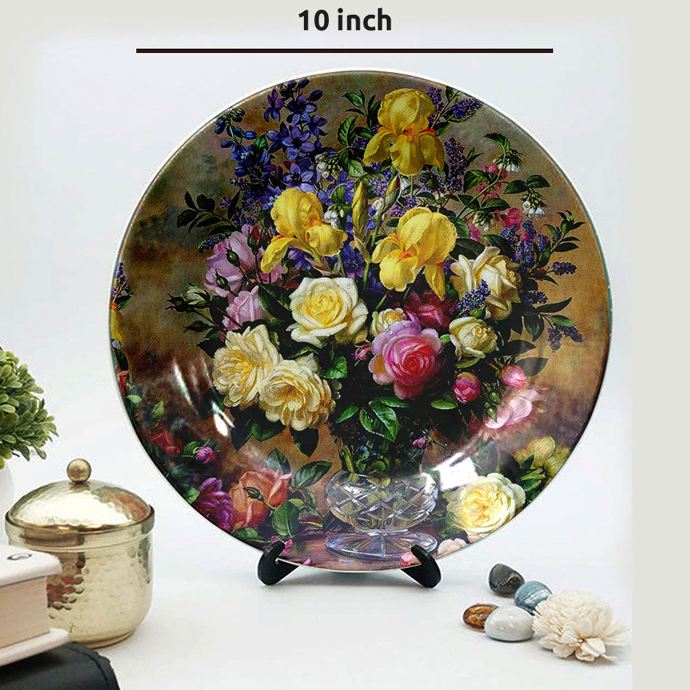 HMD Collections Traditional Art Ceramic Designer Plate with Stand for Home/Office Wall Plates Combo (10 Inch (1qty), 8 Inch (2qty) & 6 Inch (2qty), Pack of 5, Wall Art - EL2129