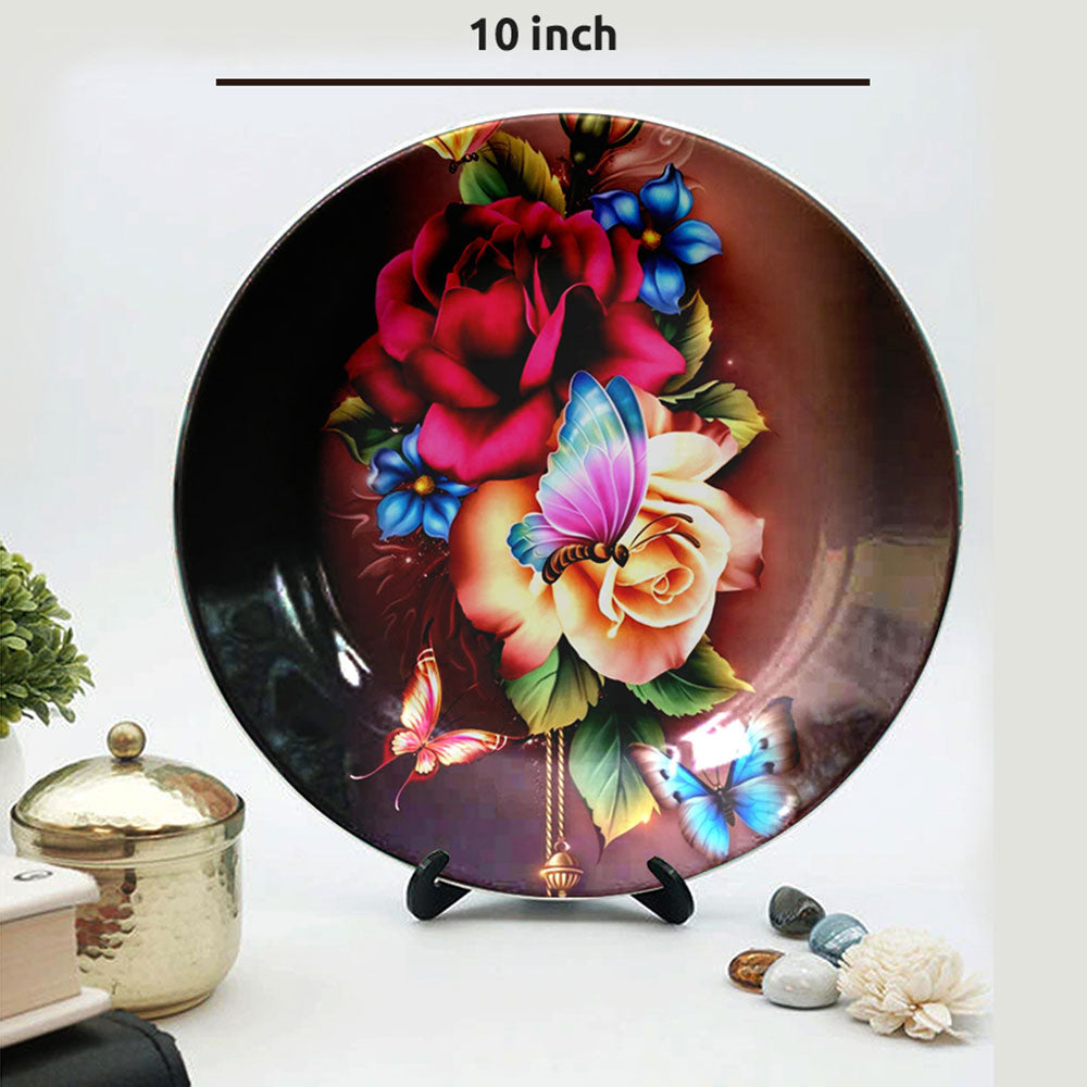 HMD Collections Traditional Art Ceramic Designer Plate with Stand for Home/Office Wall Plates Combo (10 Inch (1qty), 8 Inch (2qty) & 6 Inch (2qty), Pack of 5, Wall Art - EL2130