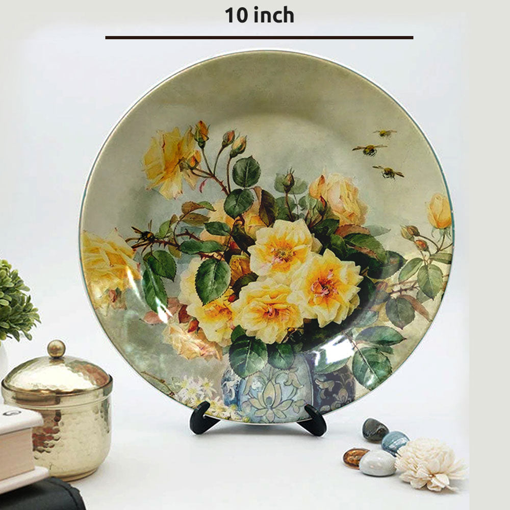 HMD Collections Traditional Art Ceramic Designer Plate with Stand for Home/Office Wall Plates Combo (10 Inch (1qty), 8 Inch (2qty) & 6 Inch (2qty), Pack of 5, Wall Art - EL2132