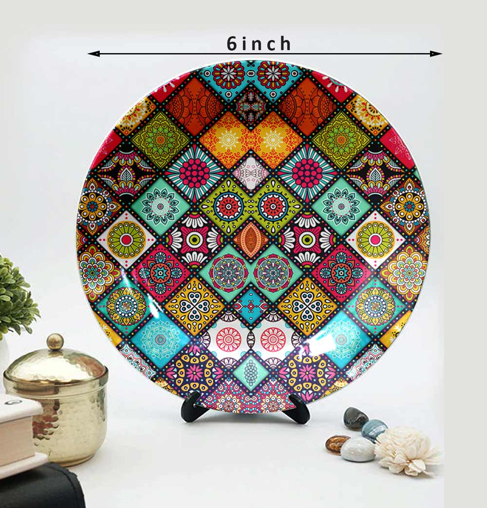 Traditional Art Decorative Ceramic Designer Plates with Stand for Home & Office, Wall Art - EL2141