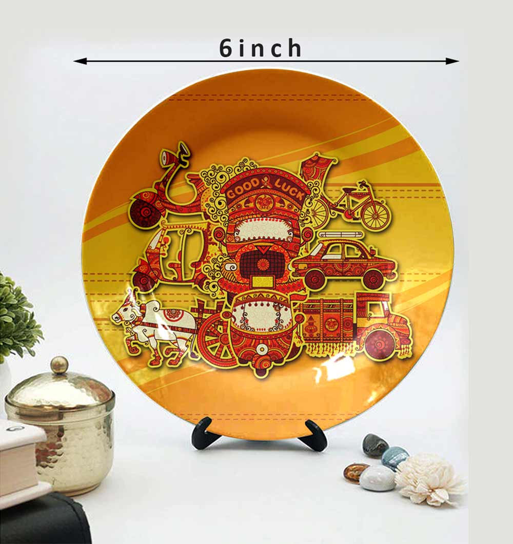 Traditional Art Decorative Ceramic Designer Plates with Stand for Home & Office, Wall Art - EL2145