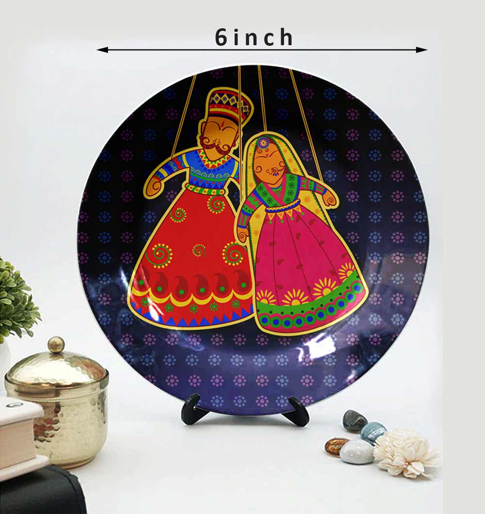 Traditional Art Decorative Ceramic Designer Plates with Stand for Home & Office, Wall Art - EL2148