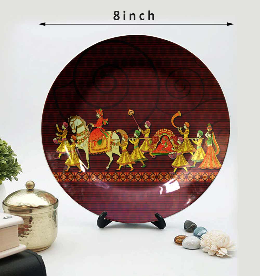 Traditional Art Decorative Ceramic Designer Plates with Stand for Home & Office, Wall Art - EL2149