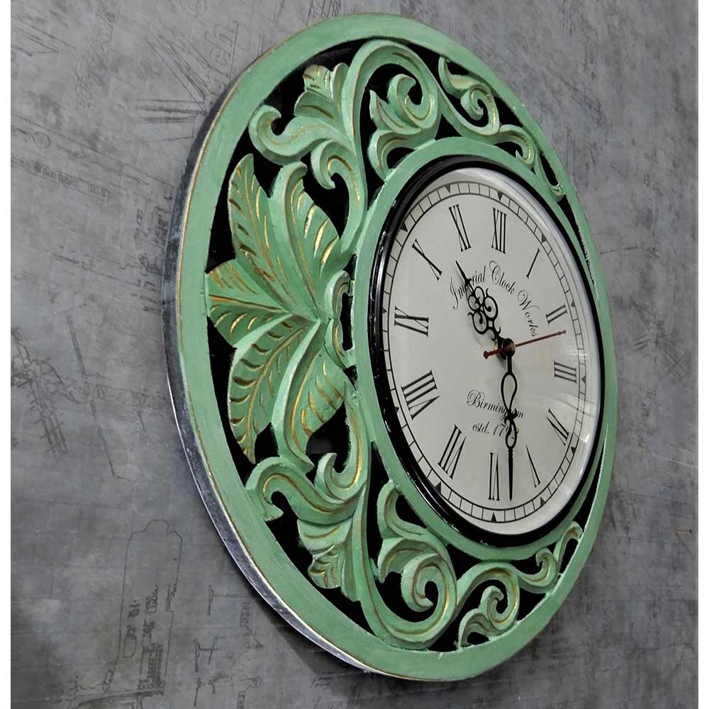 Wall Clock, Wooden Wall Clock with mint green coloured perfect moon on earth designer wall accent, Wall Clock - EL2202