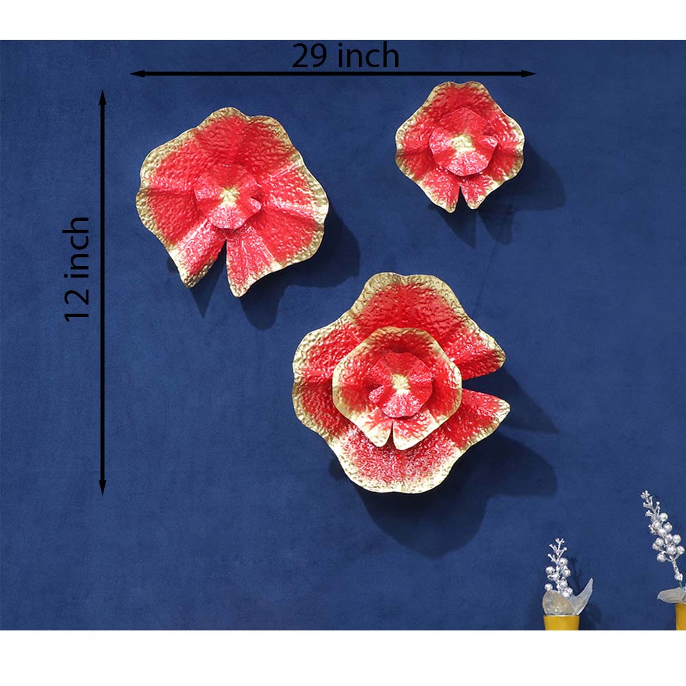 Wall Art, (DWP111059) Cocovey Homes, Red Metal Florals, Wall Art - EL2257