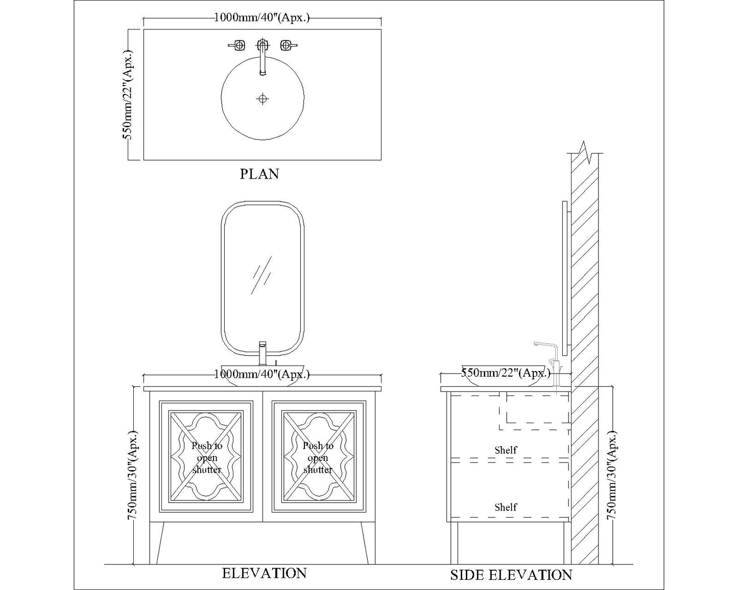Vanity, Vanity with Corian Top , Beige Color Vanity, Vanity with Shutter, Vanity - EL249