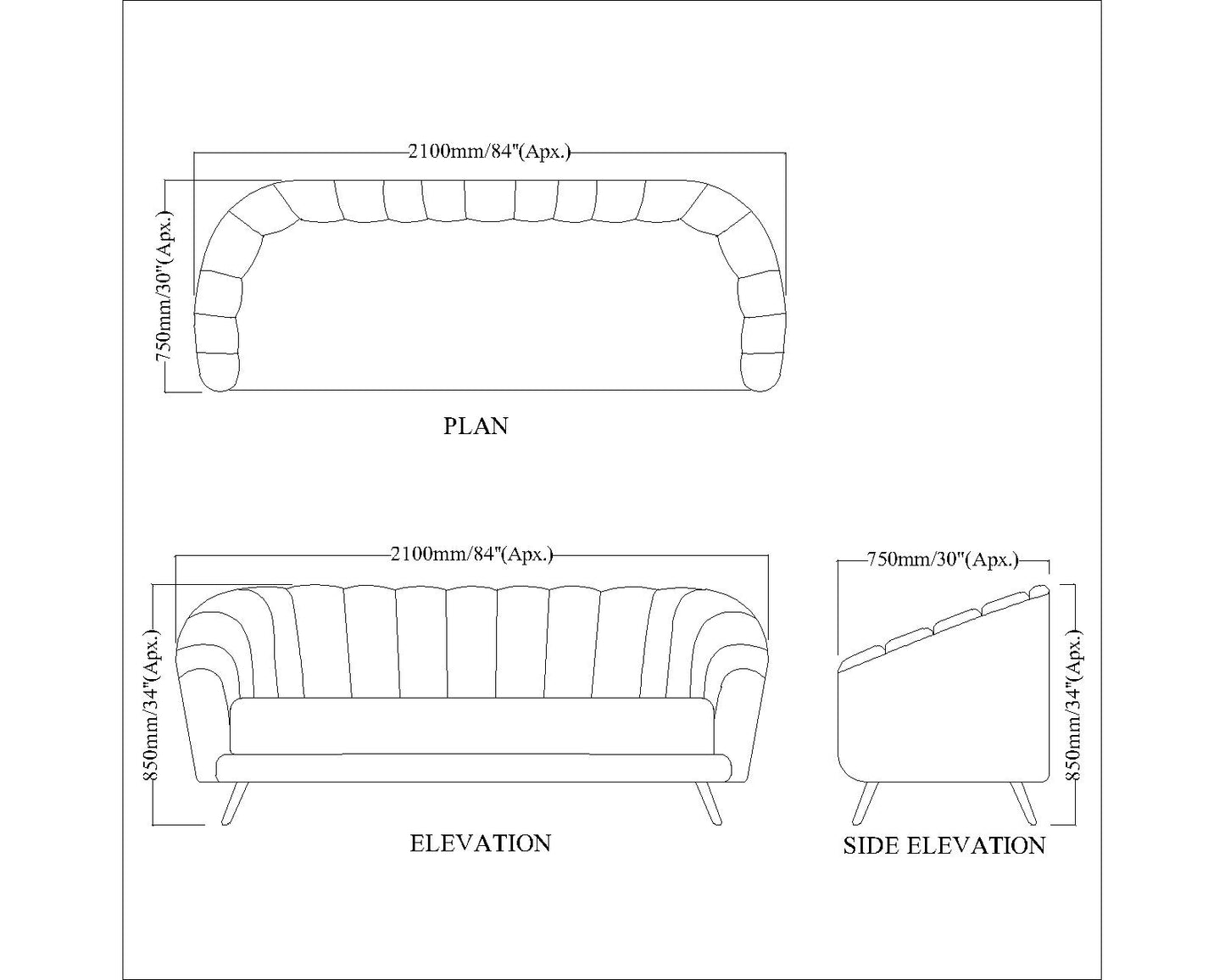 3 Seater Sofa, Yellow Color Sofa, Unique Design Sofa, Sofa with Metal Leg in Golden Finish, Comfortable Modern Sofa, 3 Seater Sofa - EL4081