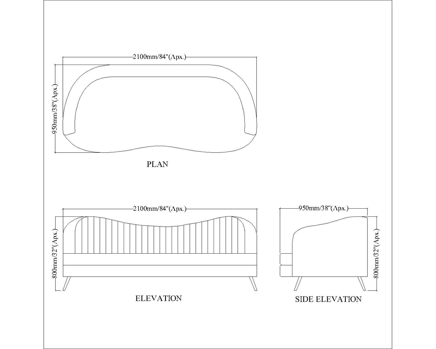 3 Seater Sofa, Blue Color Sofa, Unique Design Sofa, Sofa with Metal Leg in Golden Finish, Comfortable Modern Sofa, 3 Seater Sofa - EL4089