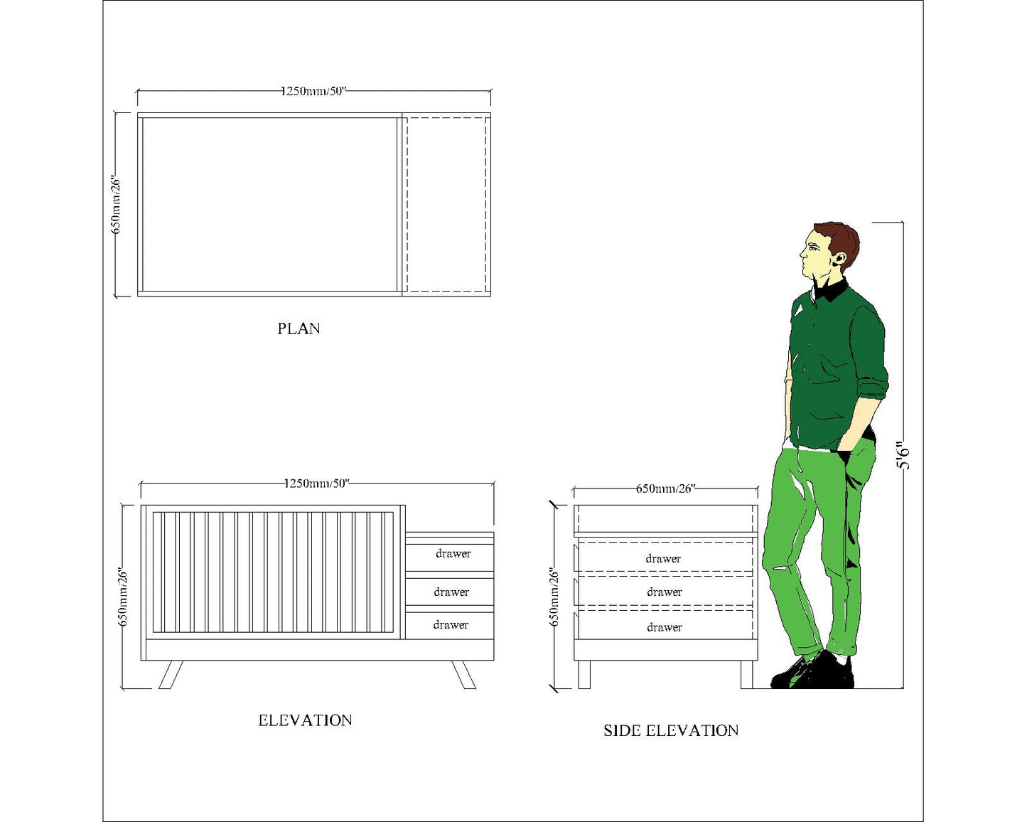Crib, Crib in Pink & White Color, Crib for Kids, Crib with Drawer, Crib -eL5065