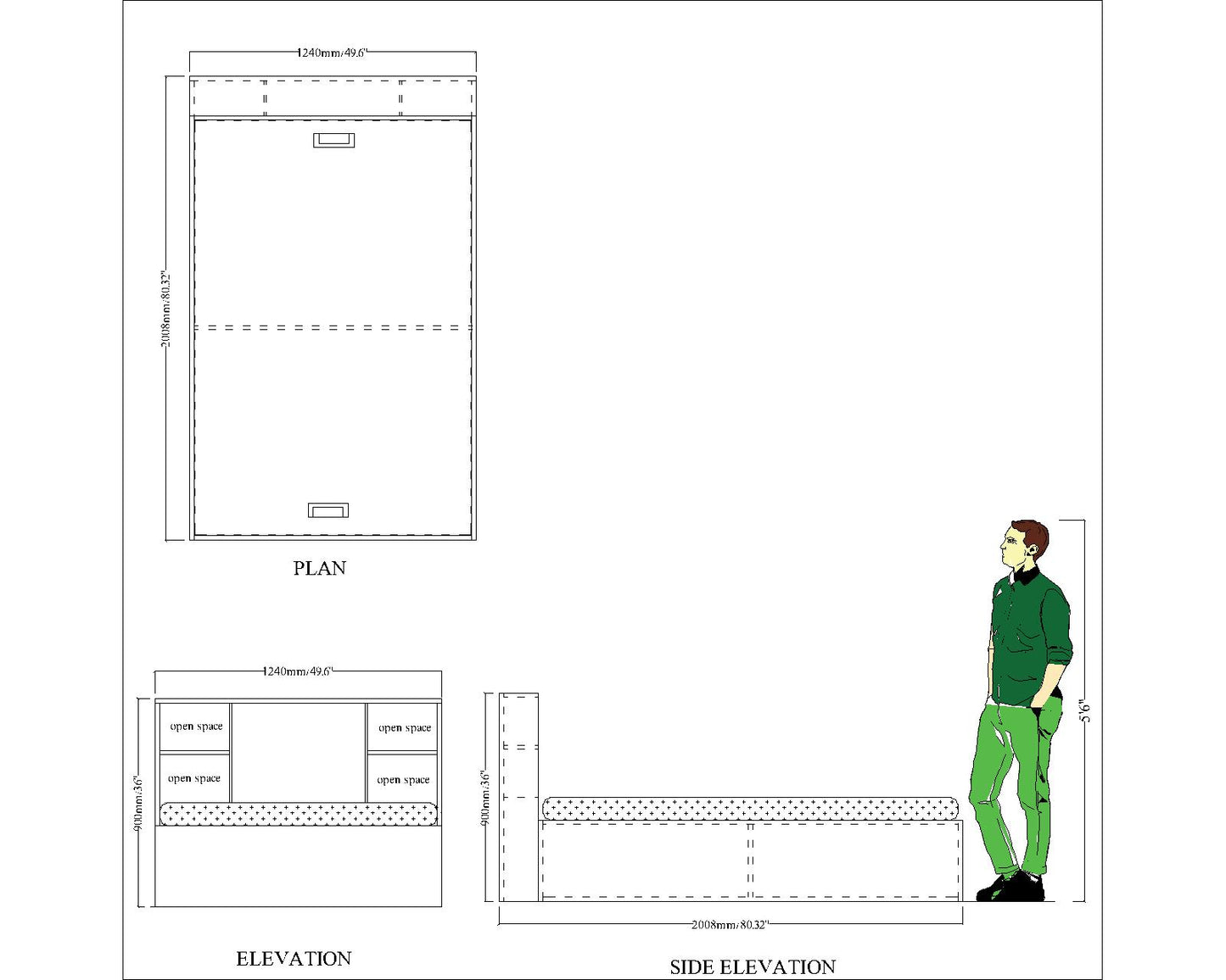 Single Bed, Single Bed in Brown Color, Single Bed with Storage, Single Bed with Open Space, Single Bed - EL5077