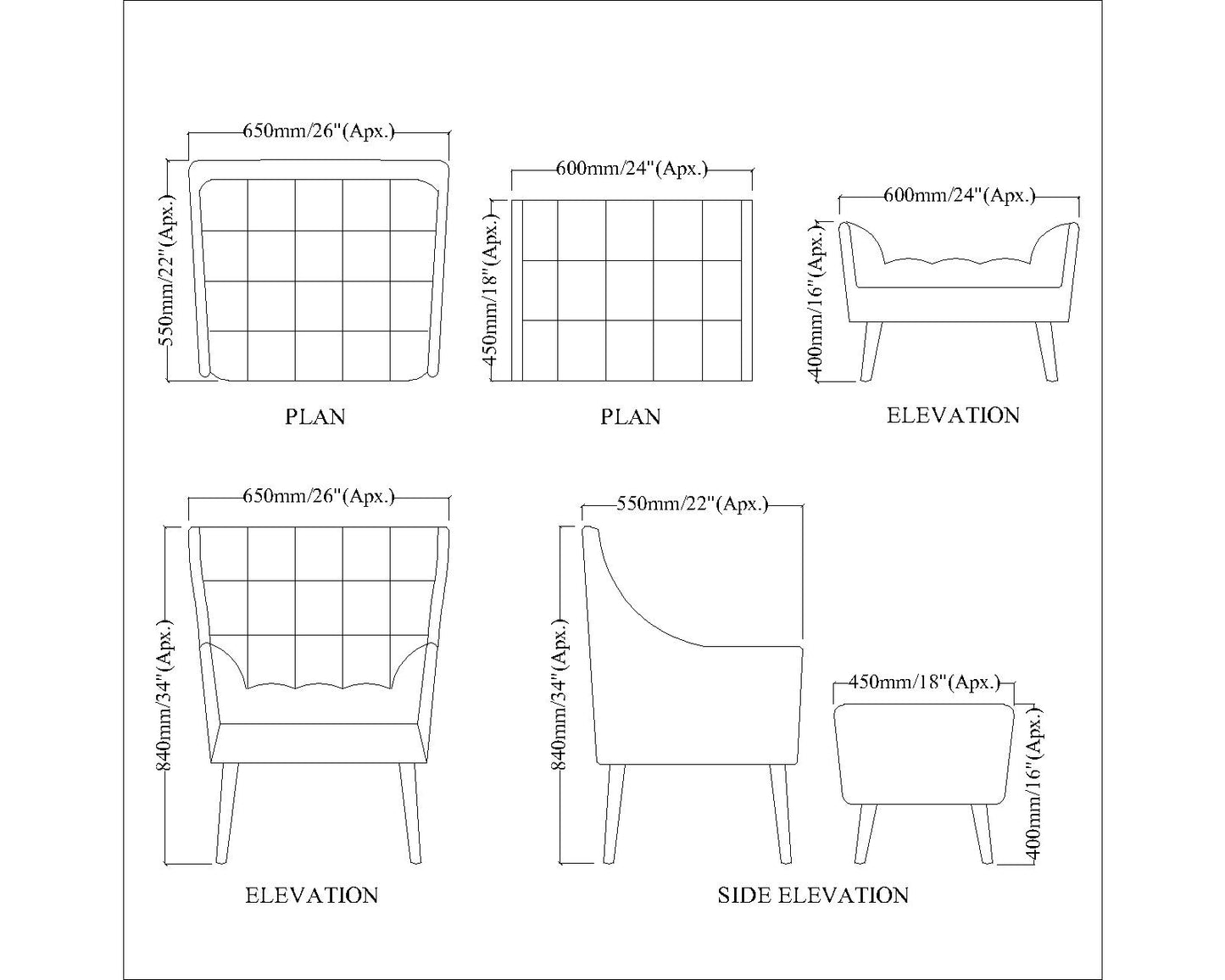 Chair, Yellow & Brown Color Chair, Chair For Living & Bedroom Area, Chair with Foot Stool, Chair- EL - 598