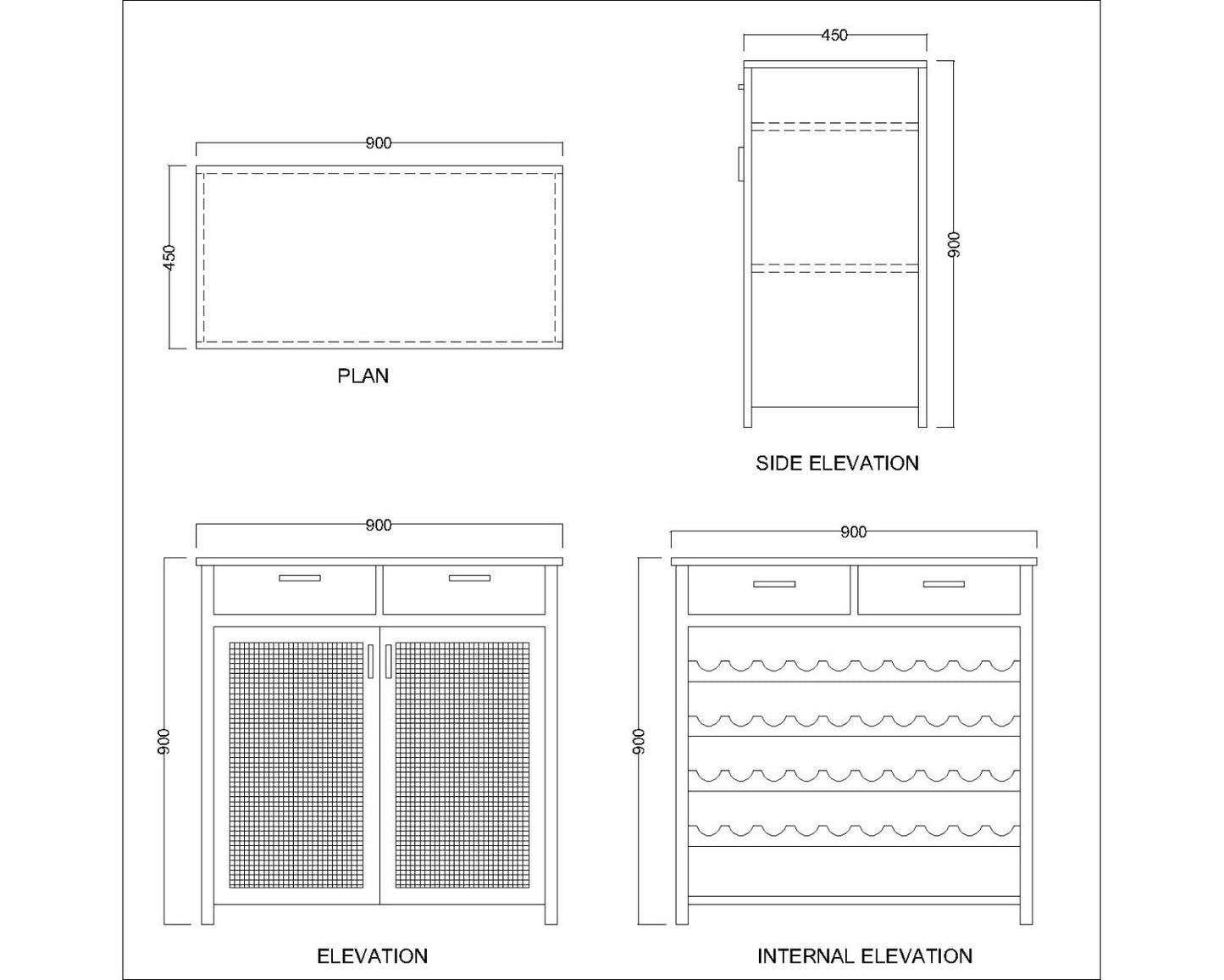 White Wooden Bar Cabinet with 12-Bottle Wine Rack, 2 Drawers, Cane Webbing Doors & Elegant Top – EL-10047